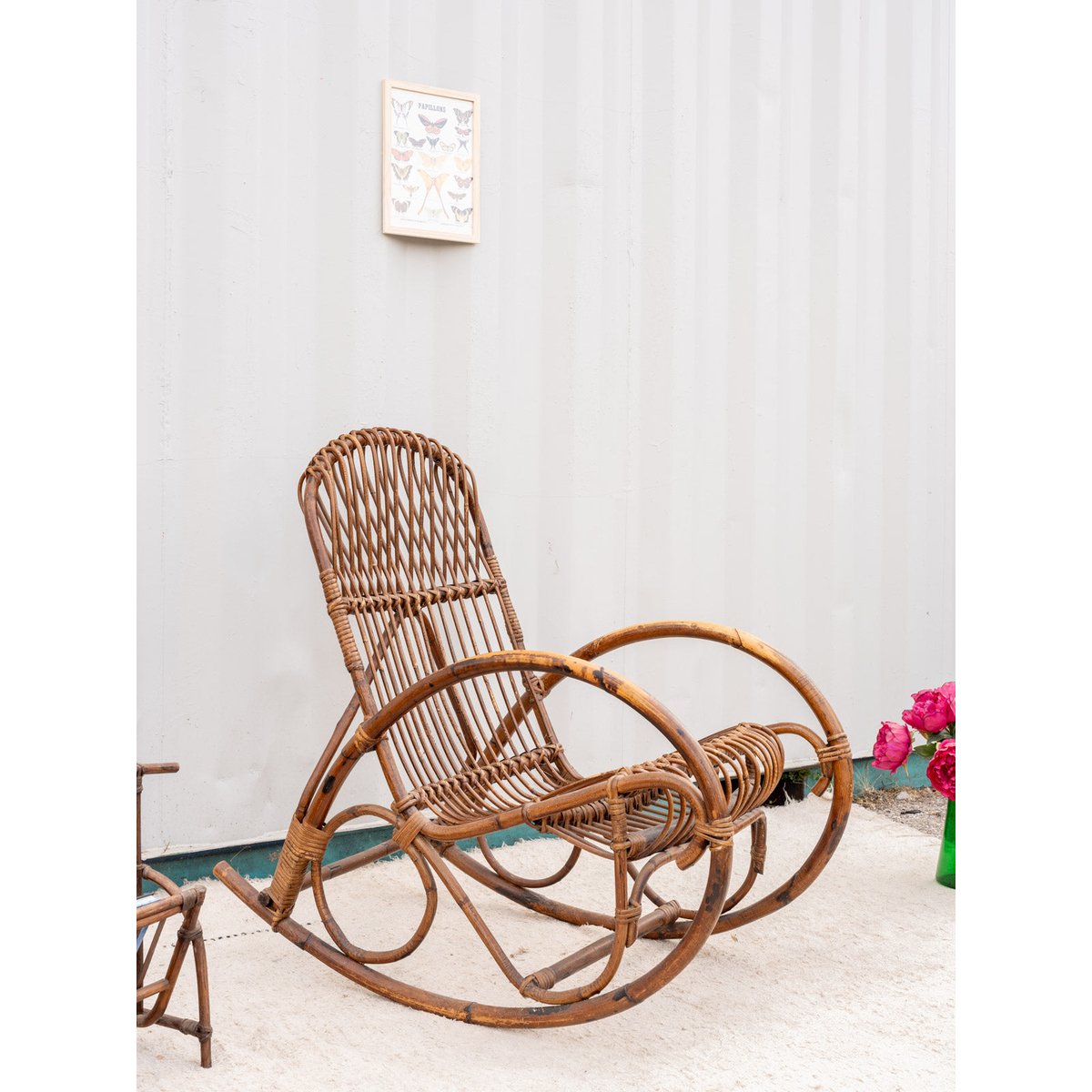 Rocking-chair en rotin Alibert N°90 - Bon état bois foncé, DEBONGOUT