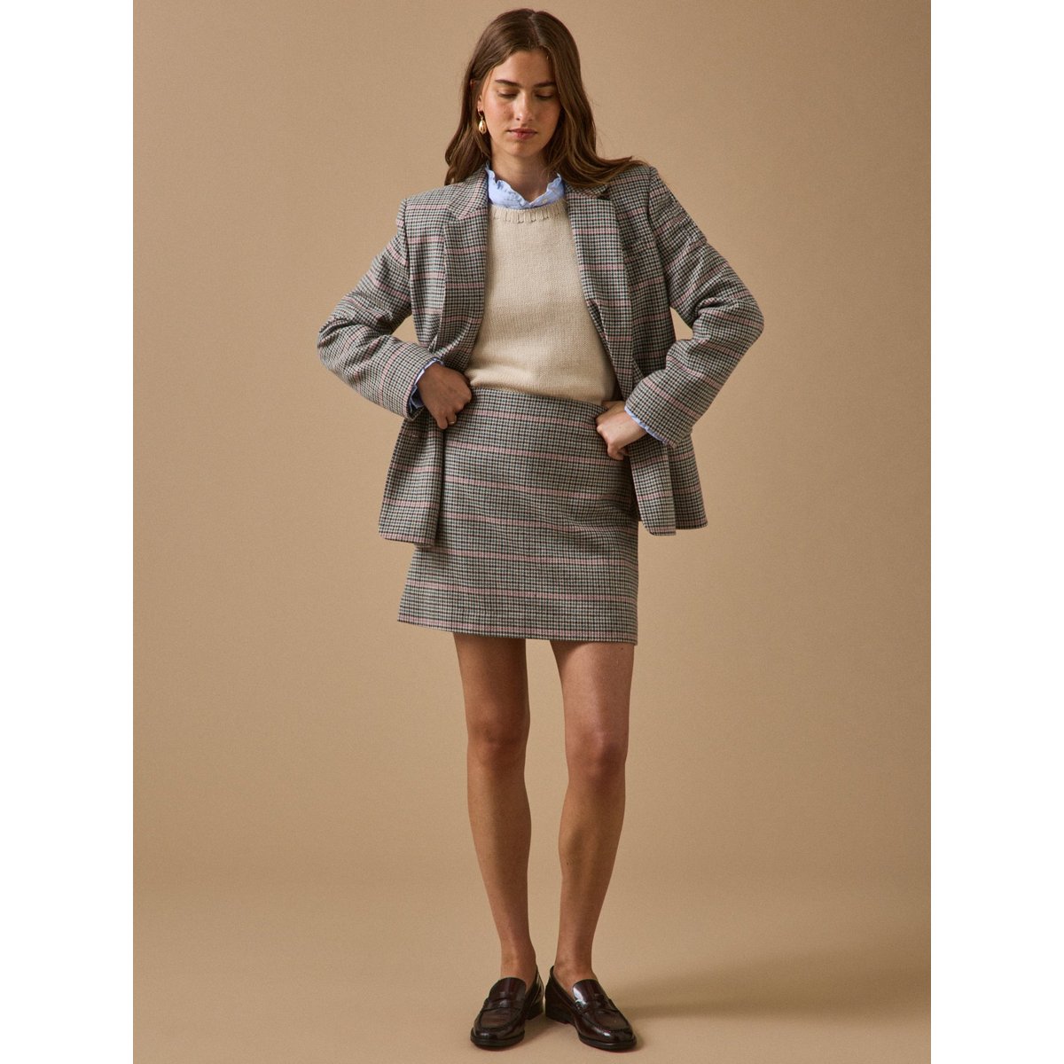 Jupe courte lainage pied-de-poule pied de poule, CYRILLUS
