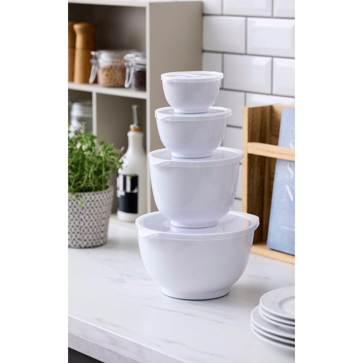 Set de 4 bols à mixer avec couvercles MARGRETHE blanc, ROSTI