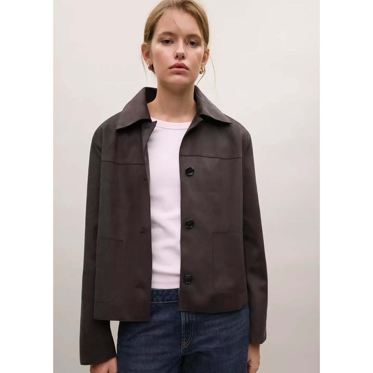 Veste col chemise à boutons chocolat, MANGO TEEN