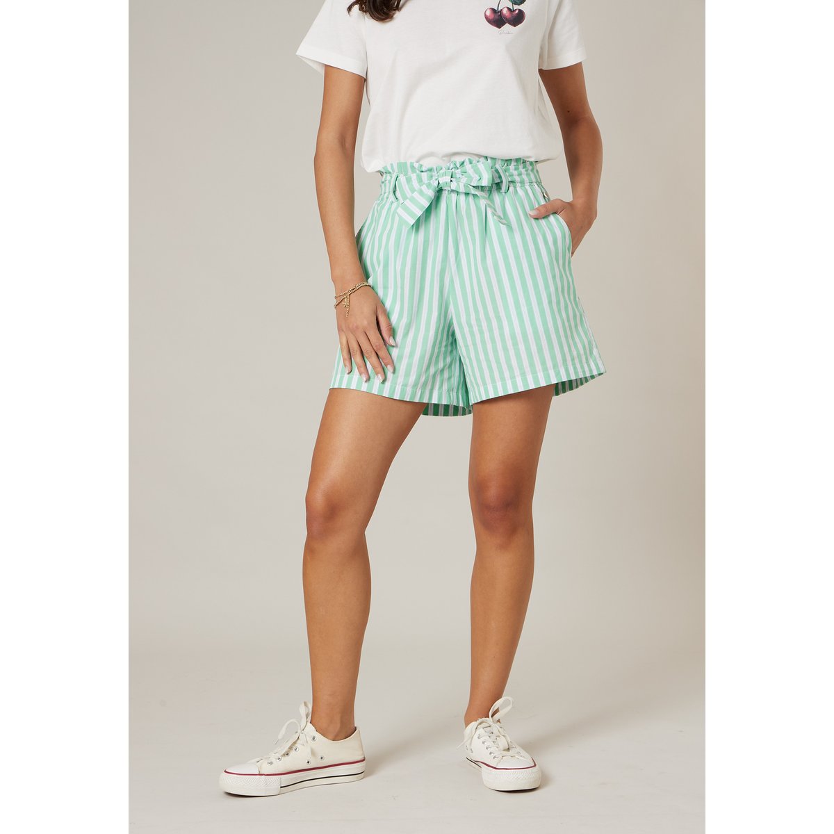 Short ample femme en 100% coton ROSI light green, DEELUXE