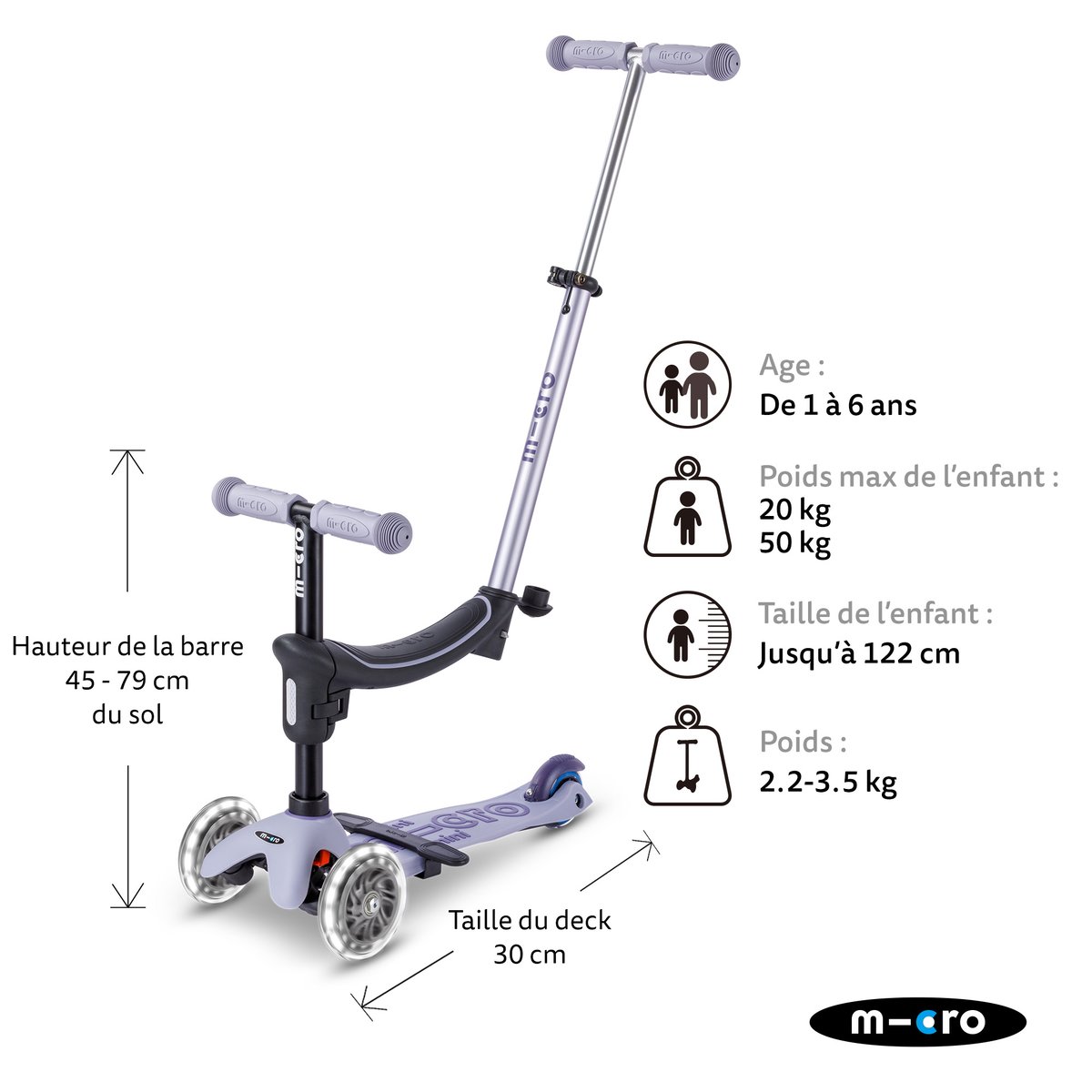 Micro Mini2Grow 2.0 LED - Lavande violet, MICRO MOBILITY