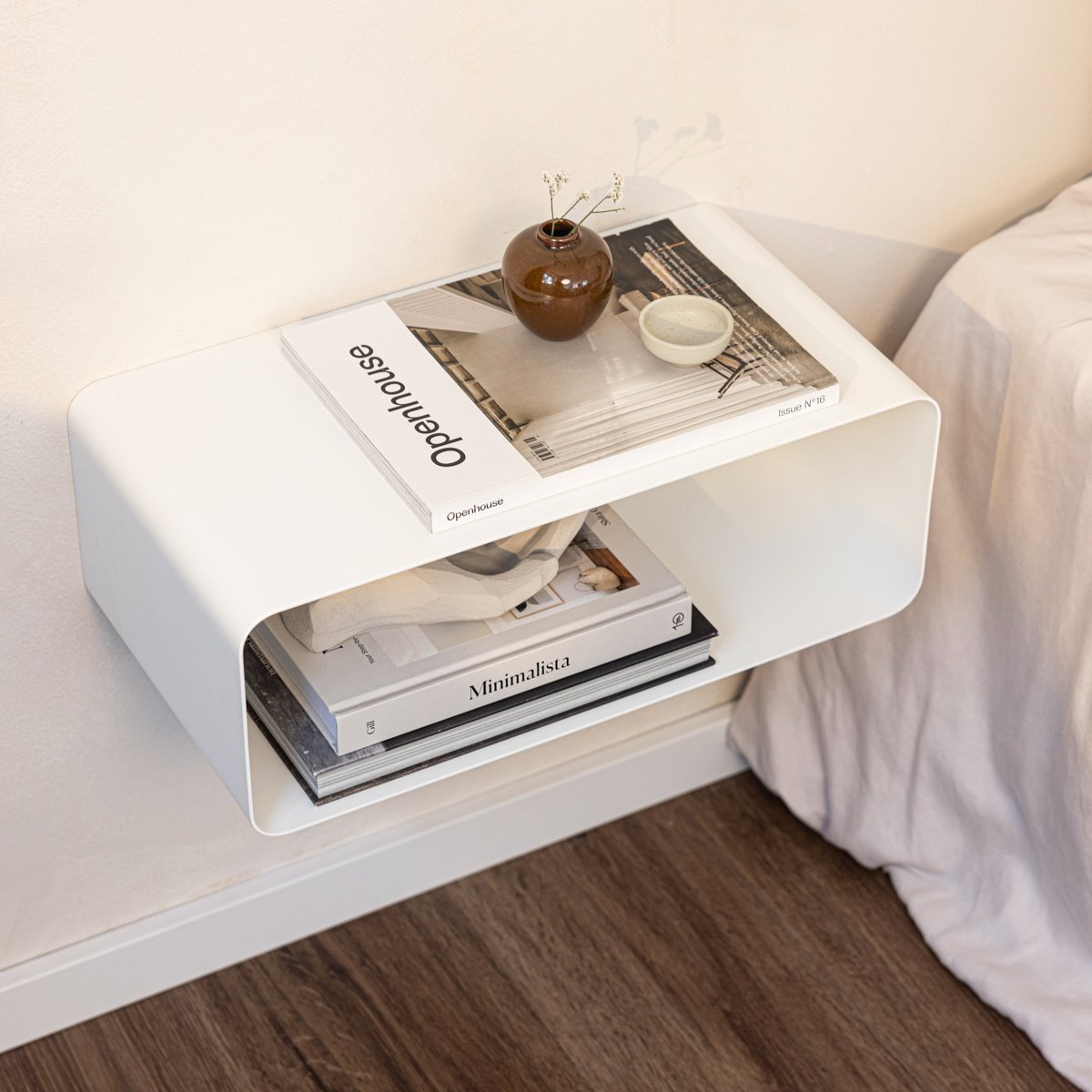 Console de chevet suspendue en acier NELIO blanc, METALLBUDE