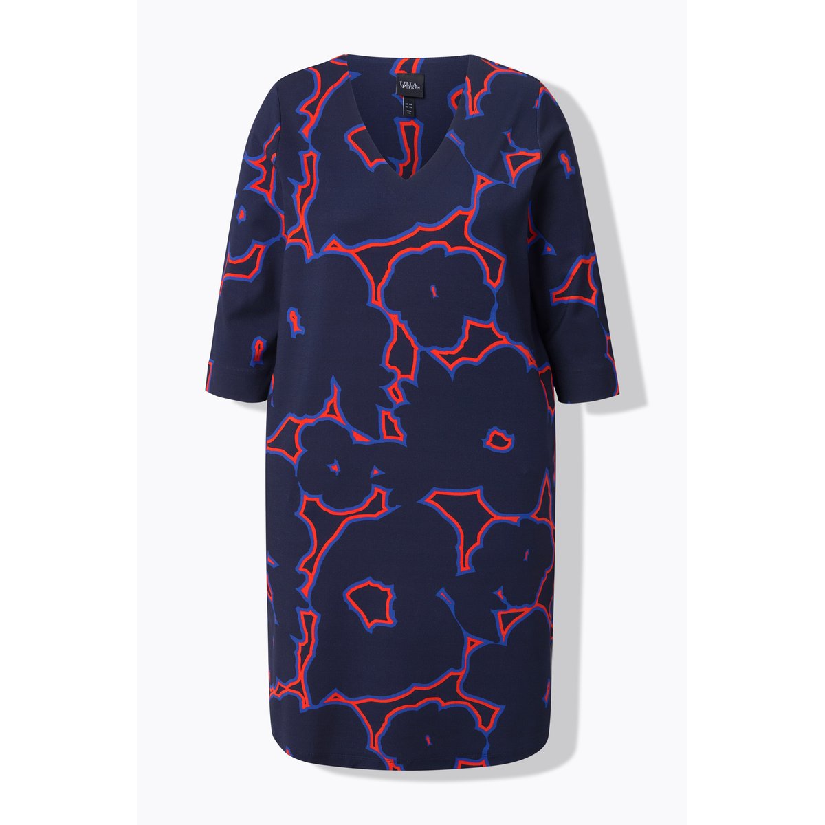 Robe en point de Rome à col en V marine, ULLA POPKEN