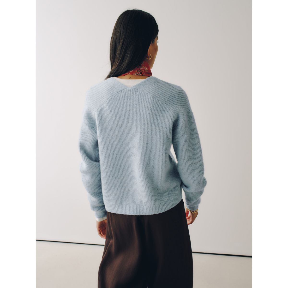Cardigan côtelé en laine à col v, lot de 2 bleu clair/brun chocolat, NEXT