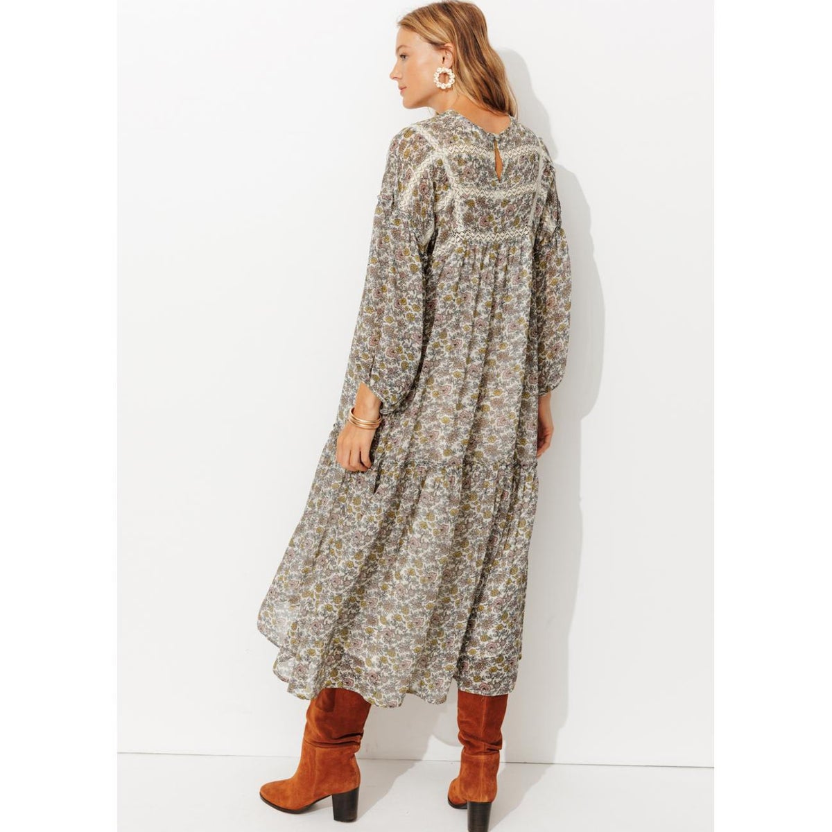 Robe longue à fleurs imprimé écru, PROMOD
