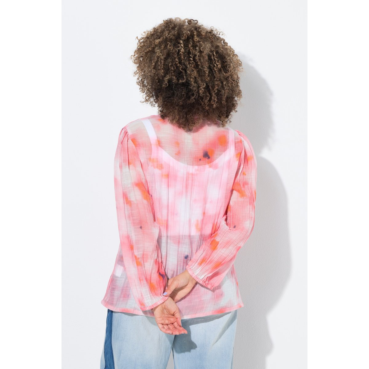 Blouse en mousseline motif batik hibiscus-rose, ULLA POPKEN
