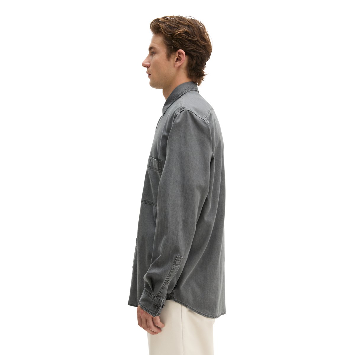 Chemise en jean coupe classique en denim de coton bio léger gris, MARC O'POLO