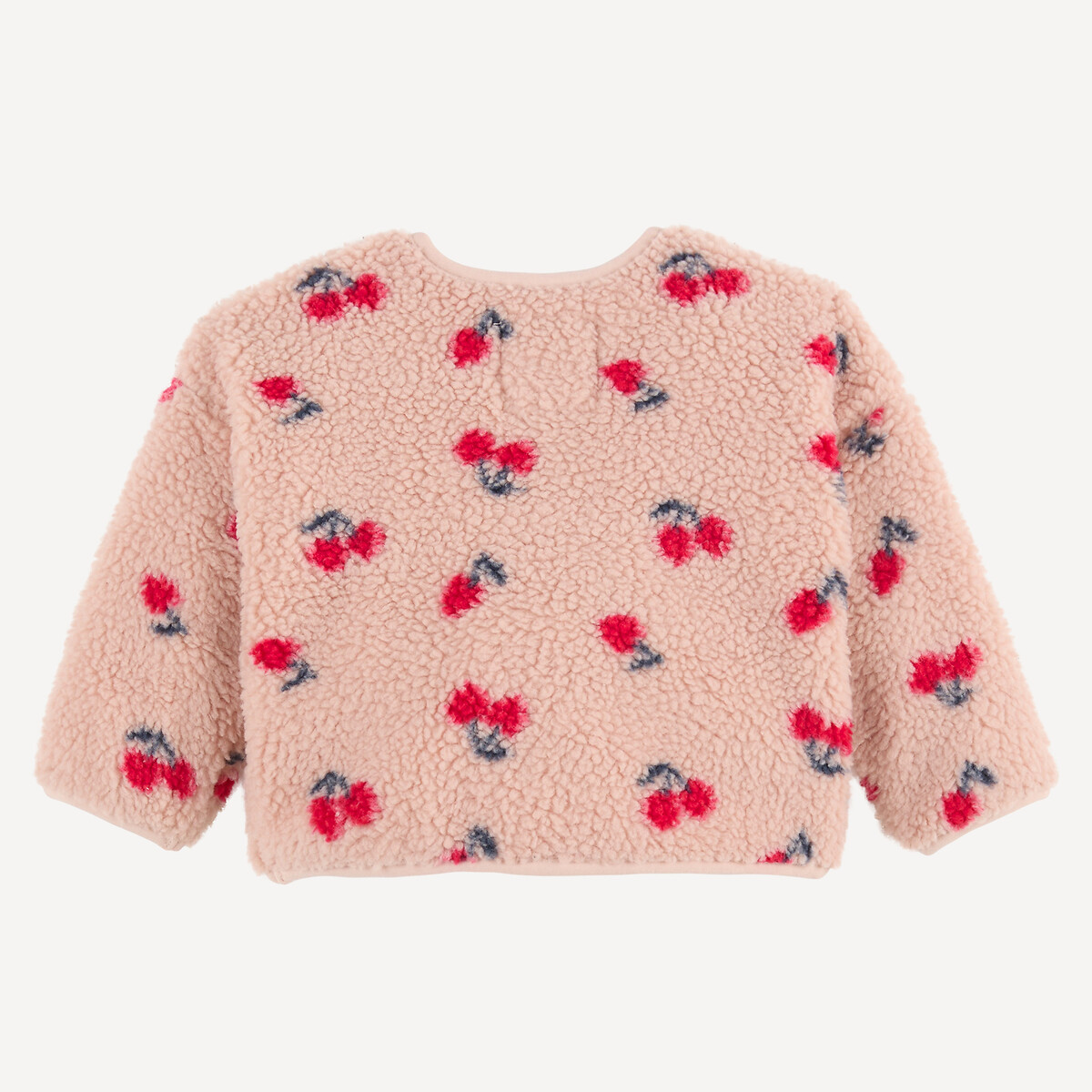 Veste à col rond, boutonnée, motif cerises, en sherpa doublée polaire rose, LA REDOUTE COLLECTIONS