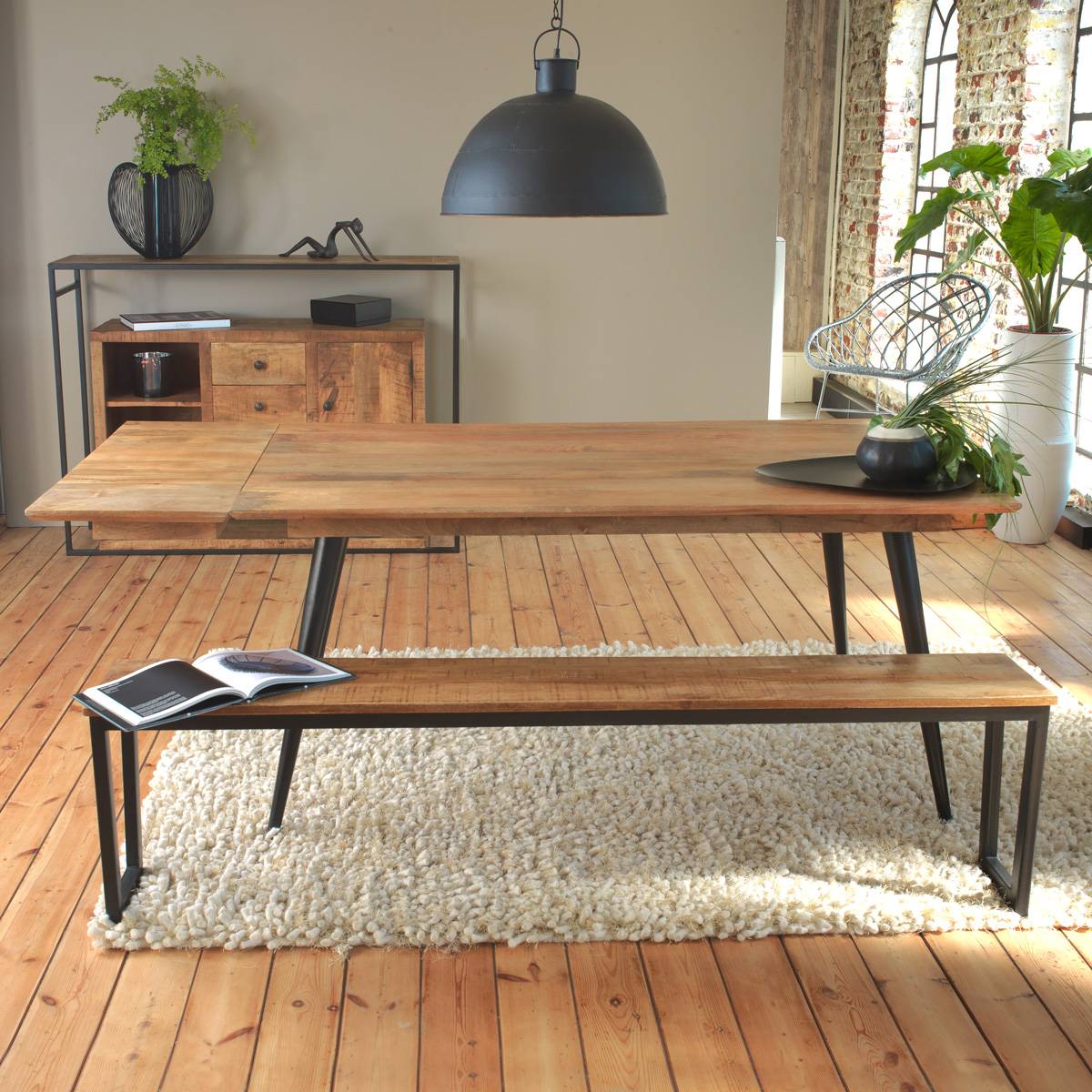Banc en bois de manguier CHARLOTTE bois foncé, MADE IN MEUBLES 