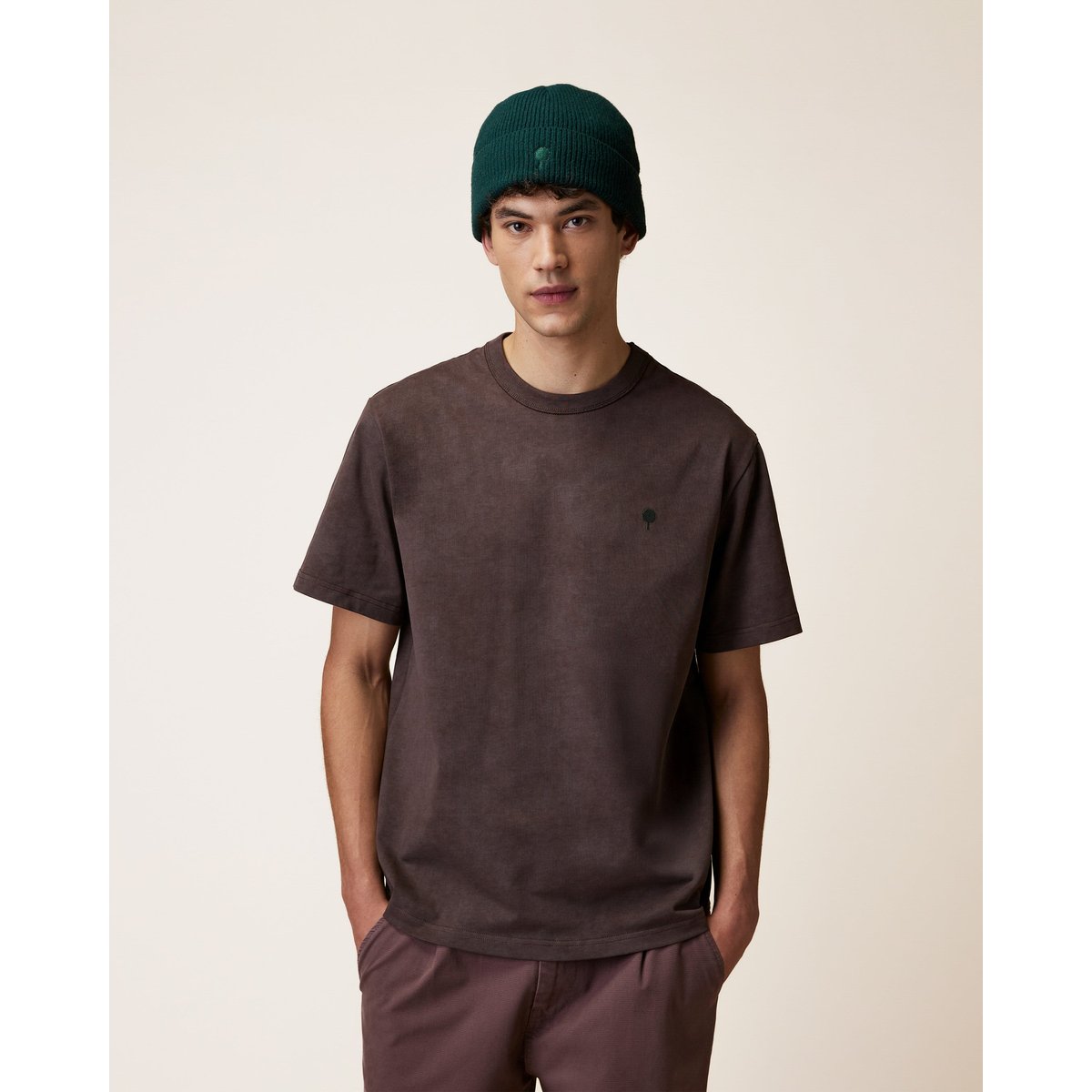 T-shirt en maille marron et taupe, FAGUO