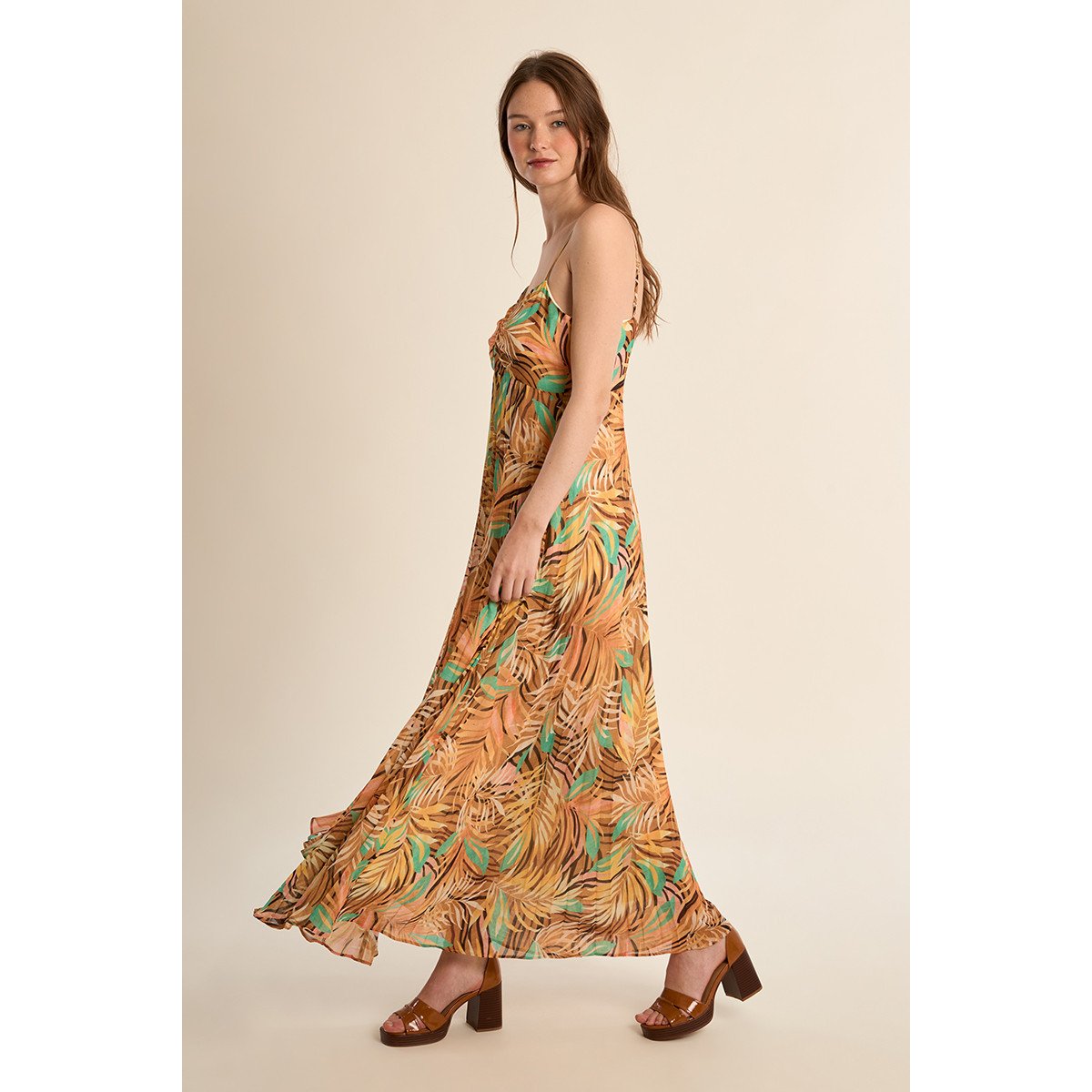 Robe longue plissée, imprimée yellow claudia, MOLLY BRACKEN