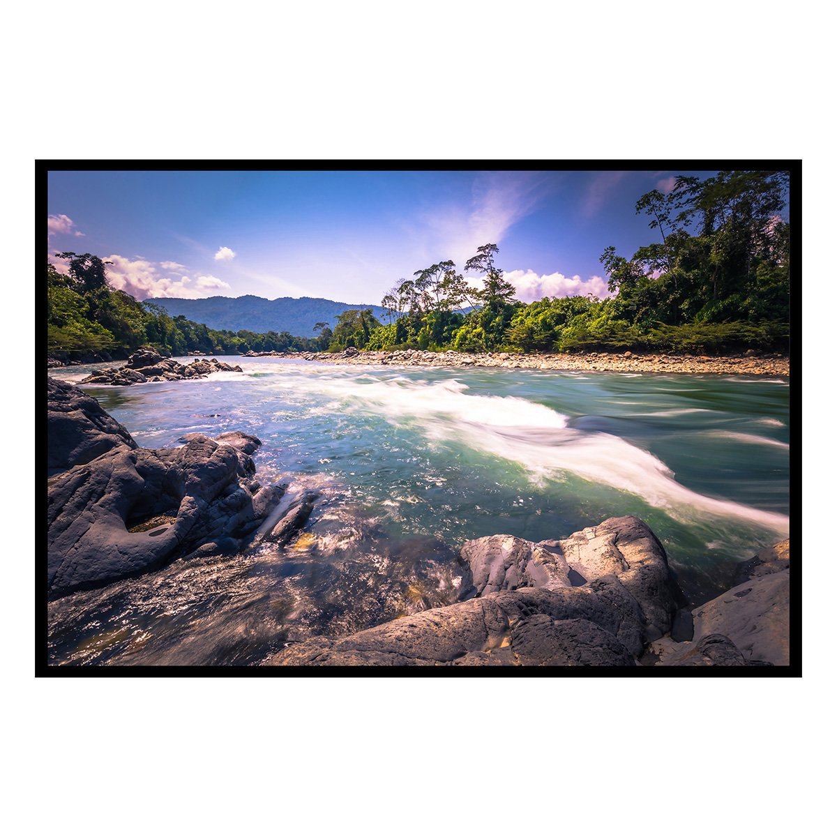 Affiche encadrée rivière tropicale en pleine nature affiche + cadre en métal - noir, HEXOA