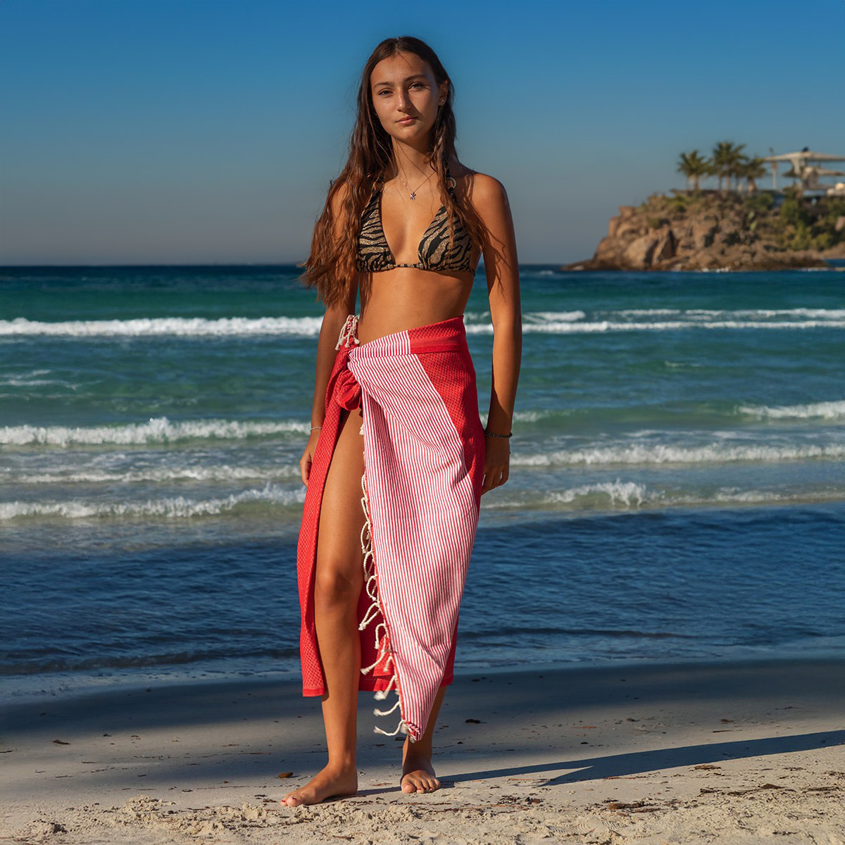 Fouta serviette de plage 100x200 cm coton recyclé Seychelles REVA COLLECTION rouge, SEVIRA KIDS
