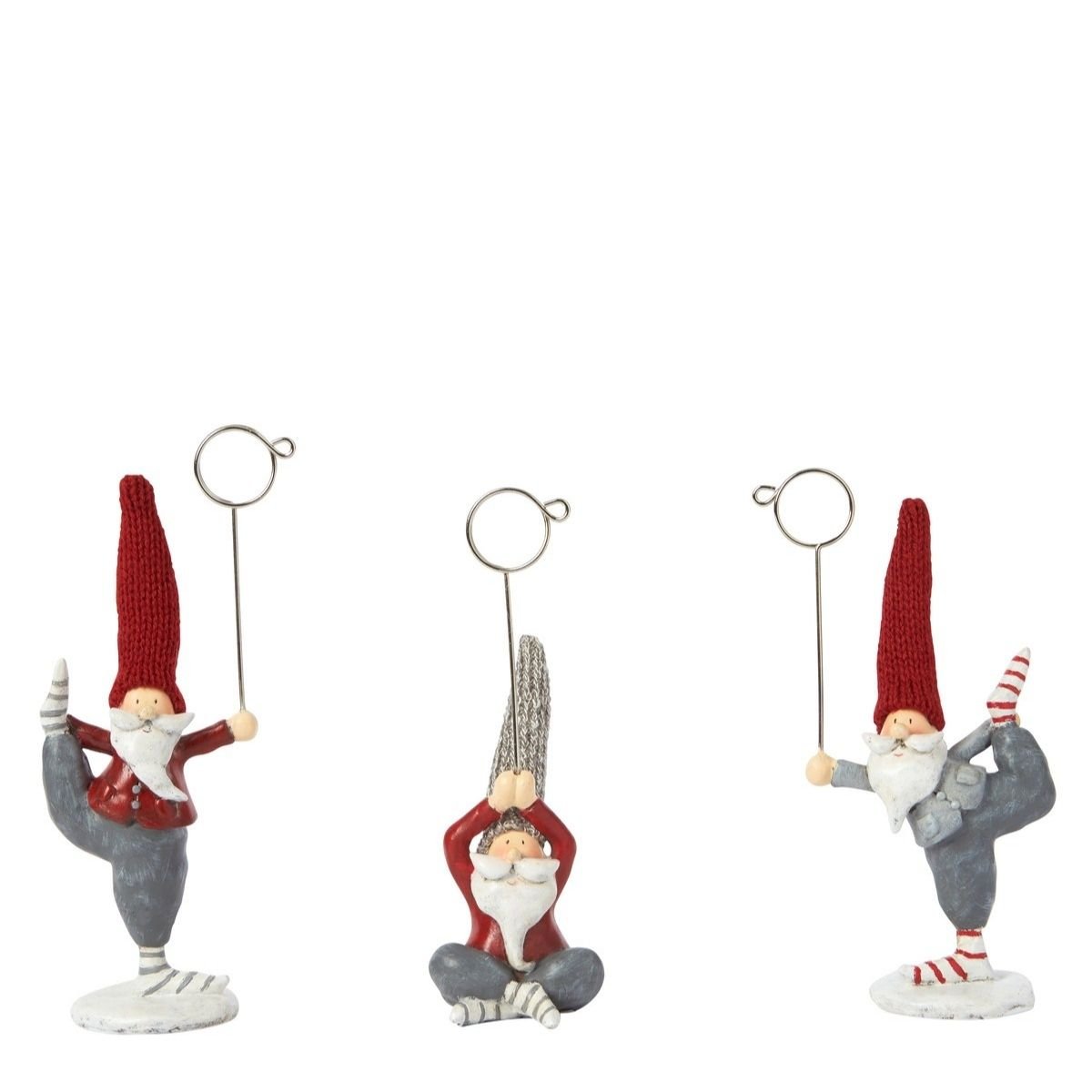 Set de 3 porte-bougies père-noël yoga décorative en résine H10 rouge et gris, SIA DECO