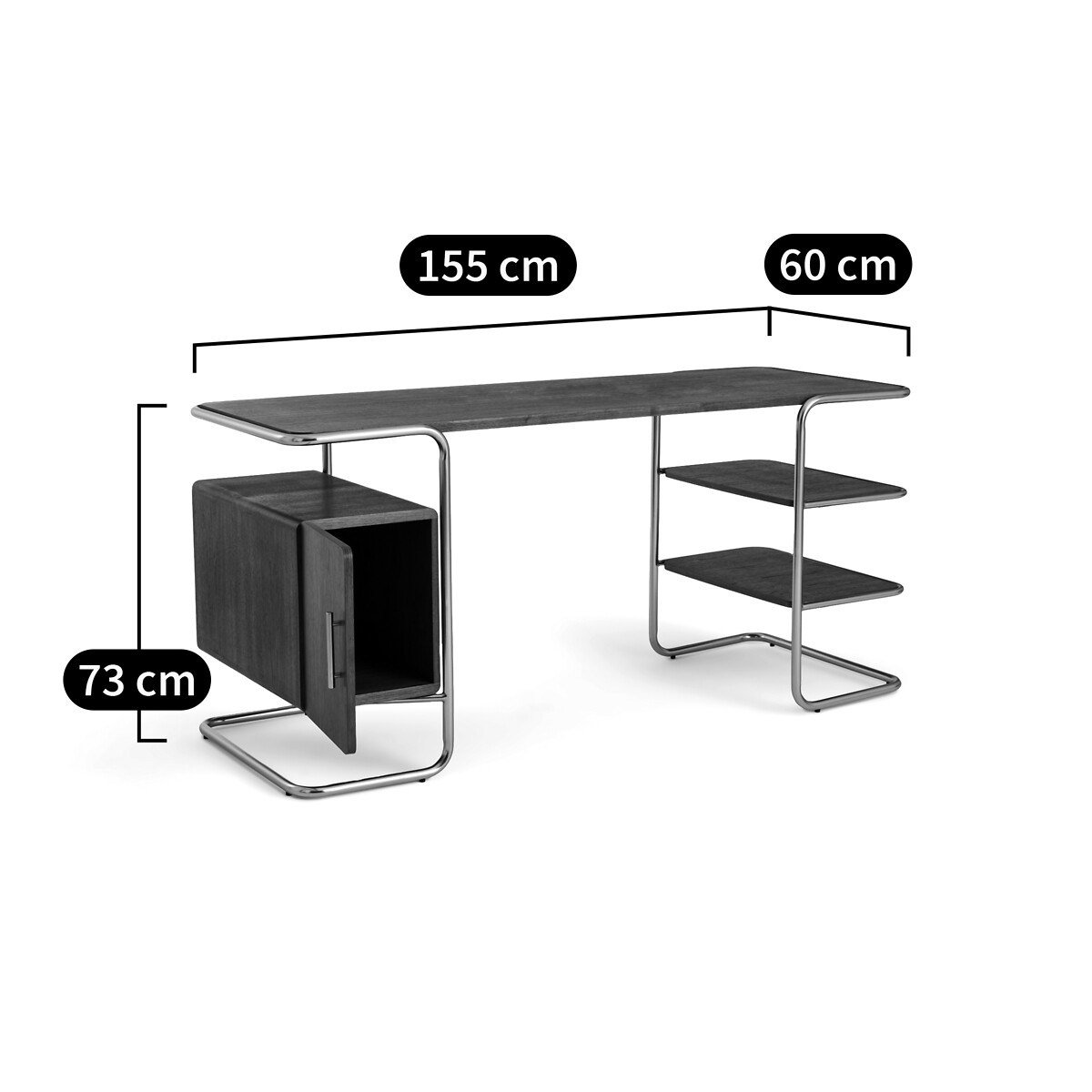 Bureau tubulaire en plaqué noyer, longueur 155 cm, Emlyn noyer, AM.PM