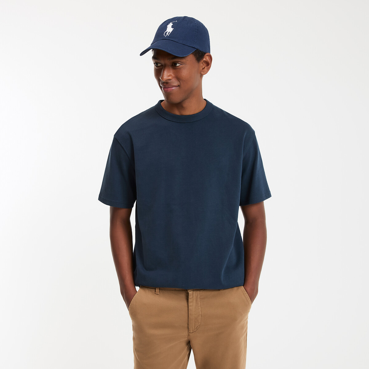 T-shirt col rond, fit boxy, coton épais, au toucher doux bleu marine, LA REDOUTE COLLECTIONS