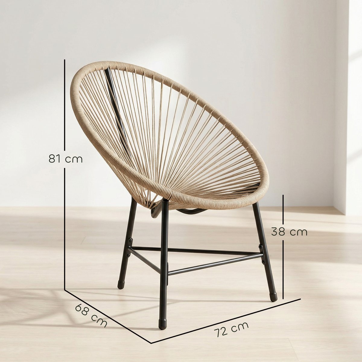 Ensemble de chaises de détente en rotin naturel, noir, OUTSUNNY