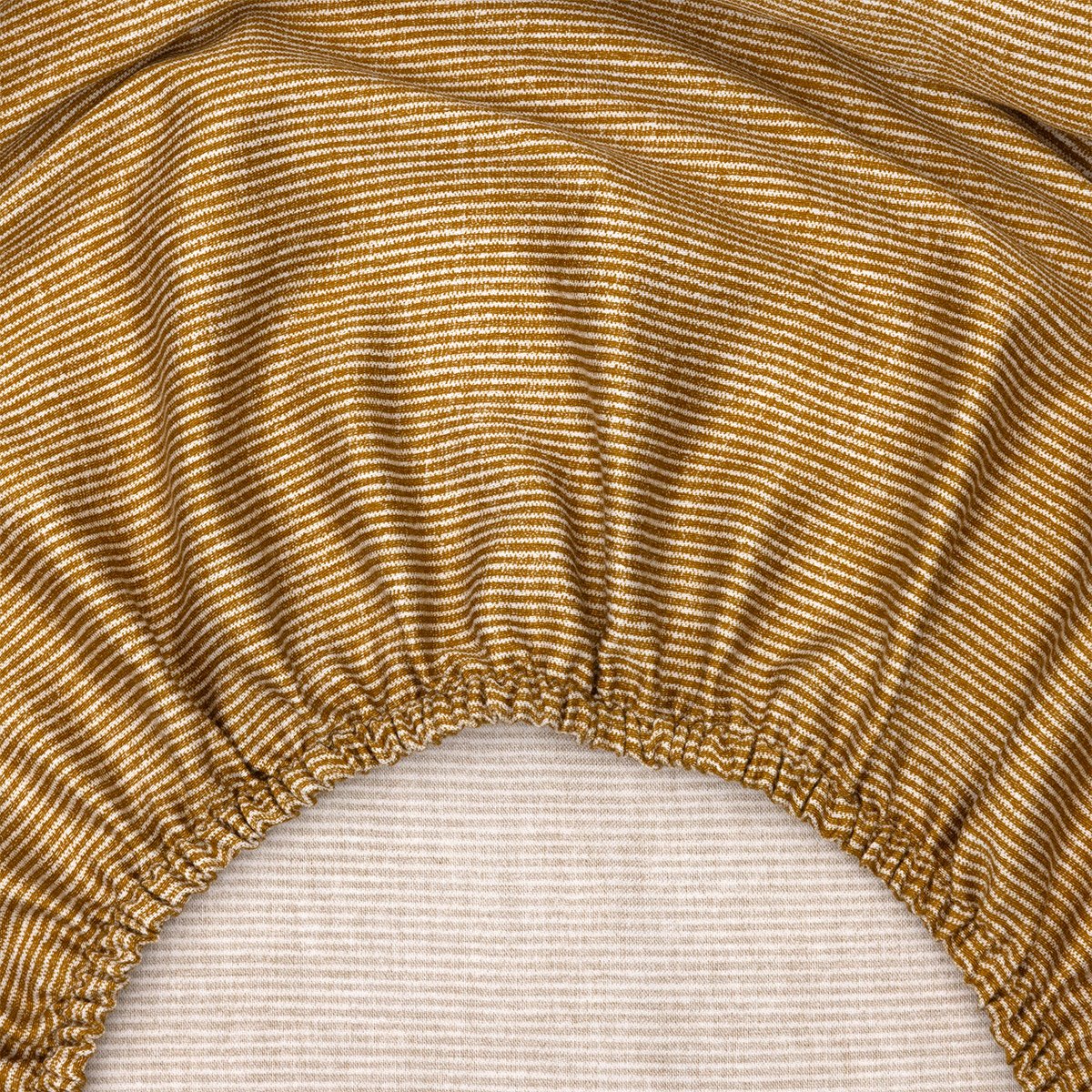 Drap housse en satin de coton lavé beige, SPENCER a motif, DESFORGES