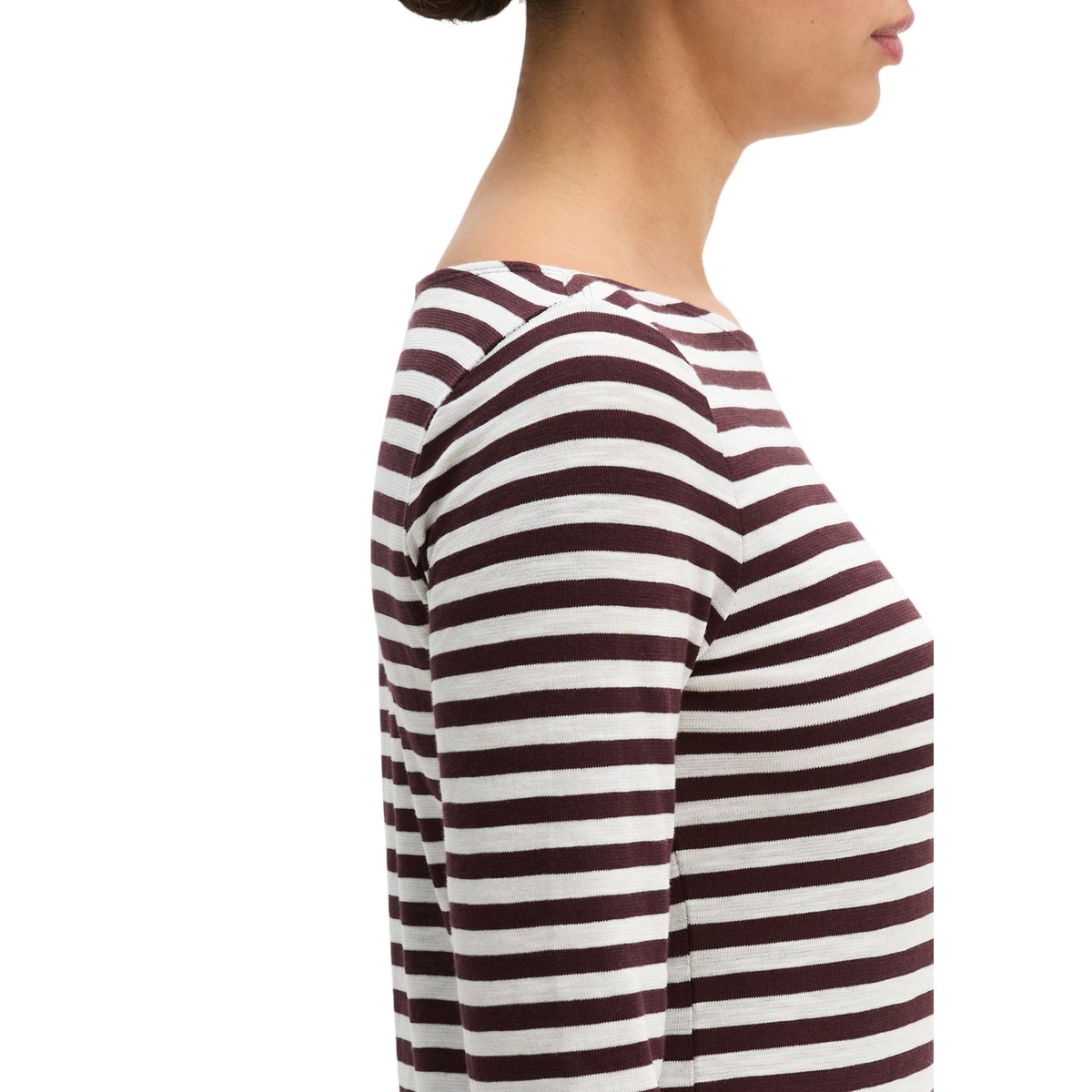 T-shirt long rayé regular en qualité Organic Cotton rouge, MARC O'POLO