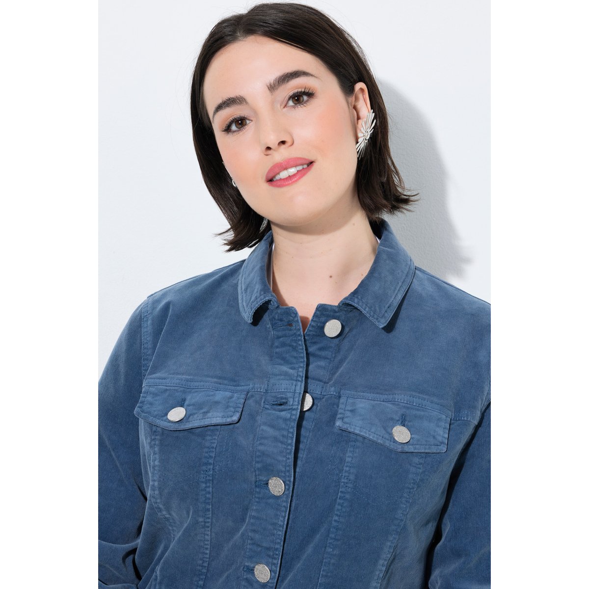 Veste en velours côtelé, patte de boutonnage bleu, ULLA POPKEN