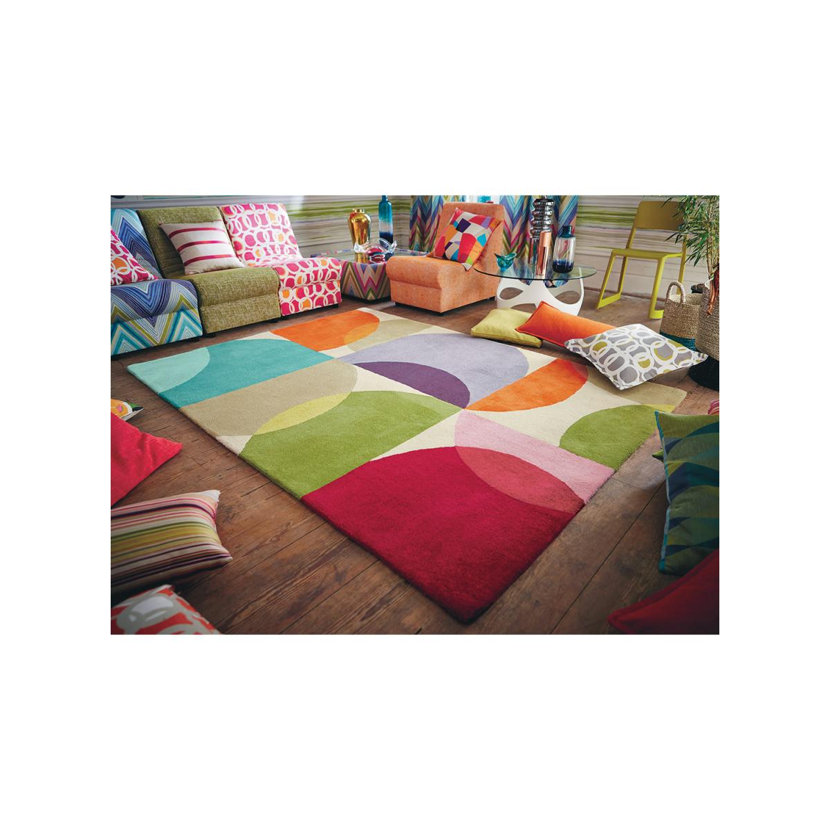 Tapis salon KALEIDO en laine Fait main beige, orange, multicolore, UN AMOUR DE TAPIS