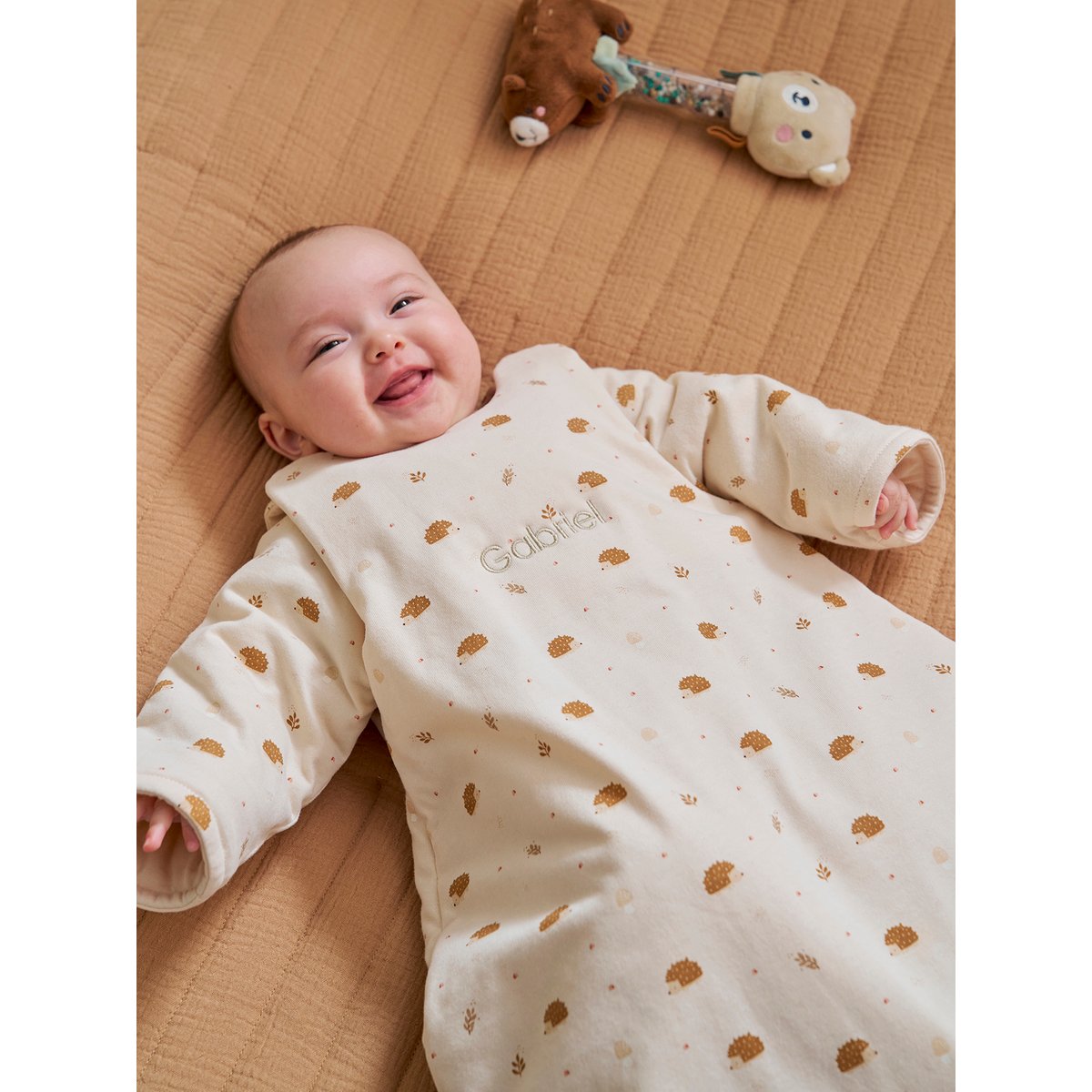 Gigoteuse Hérisson Manches Amovibles beige imprimé, VERTBAUDET