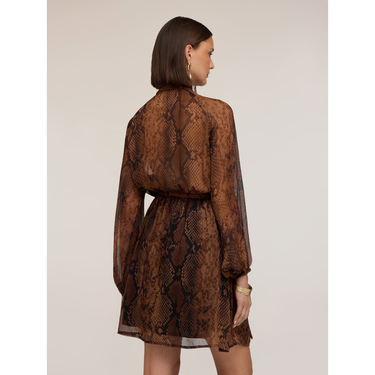 Robe courte drapée à imprimé python marron, MOTIVI