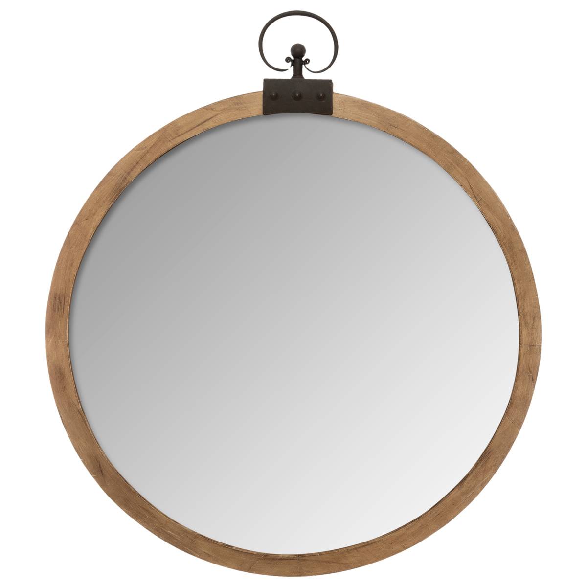 Miroir rond avec crochet en fer KILIANE beige, ATMOSPHERA