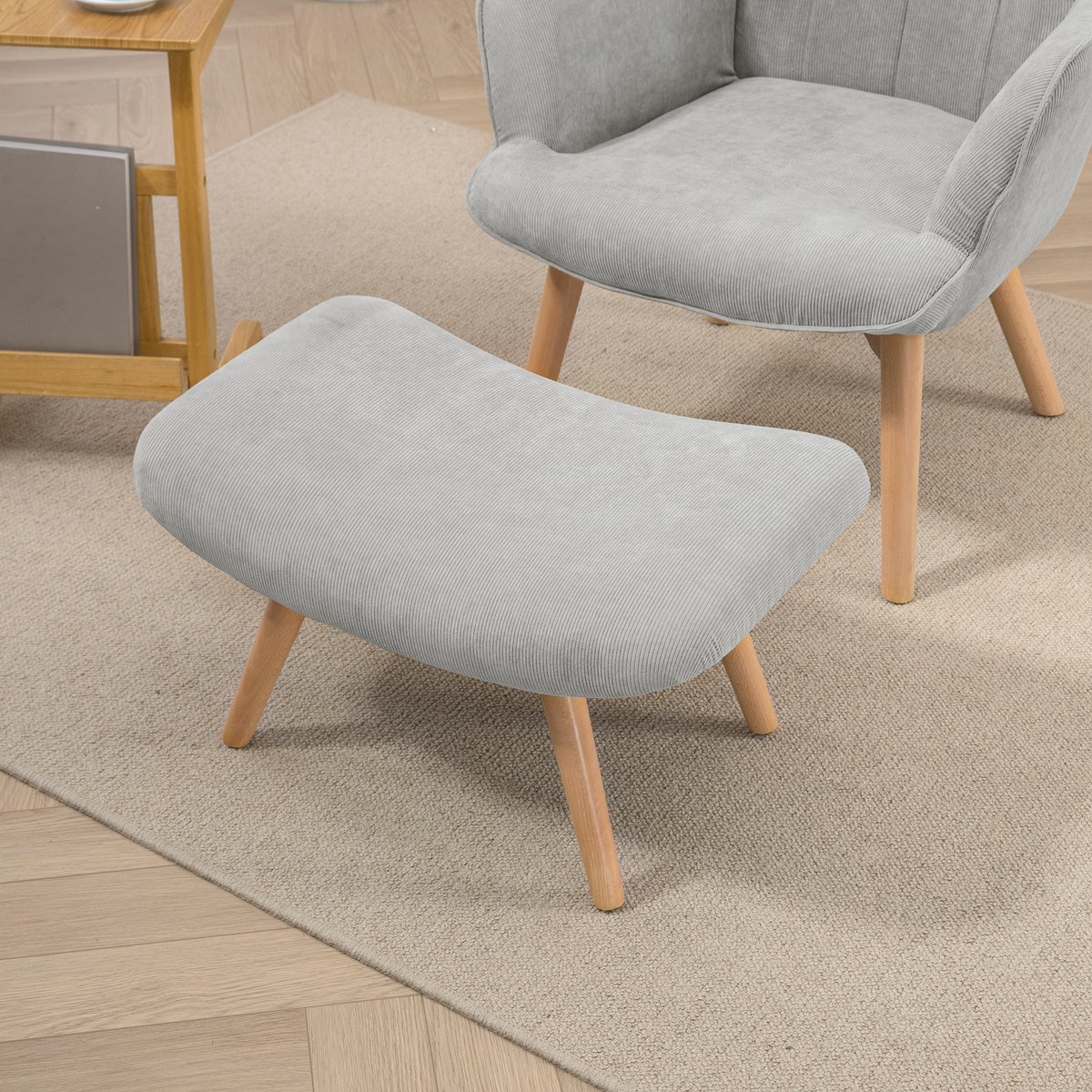 Fauteuil d'appoint avec repose-pieds gris, HOMCOM