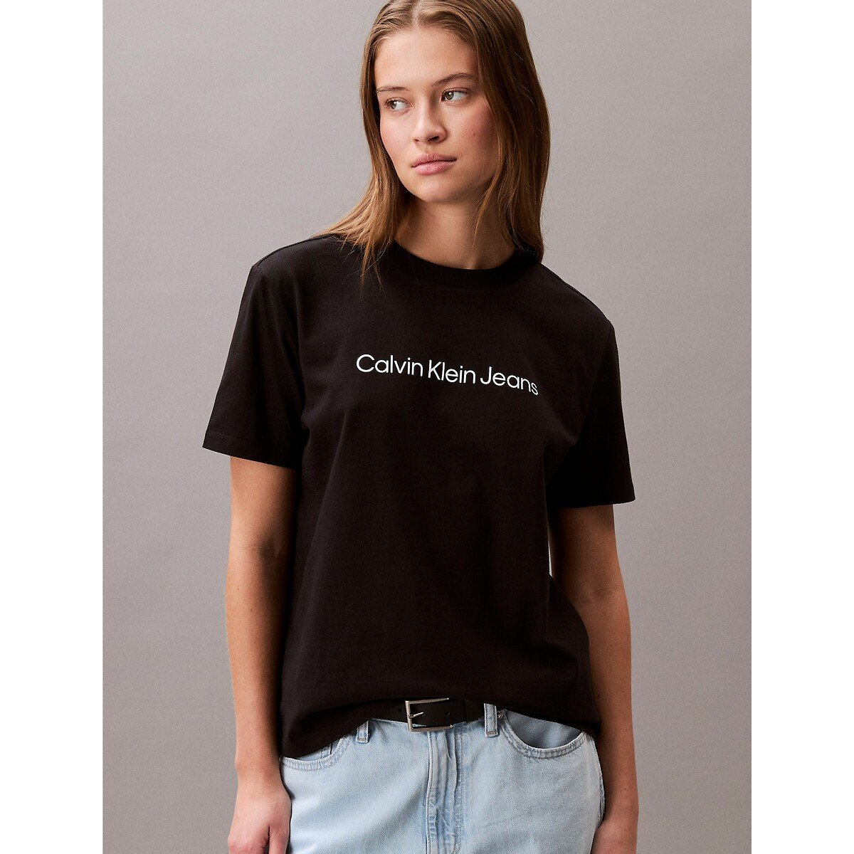 T-shirt col rond à logo, manches courtes  noir, CALVIN KLEIN JEANS
