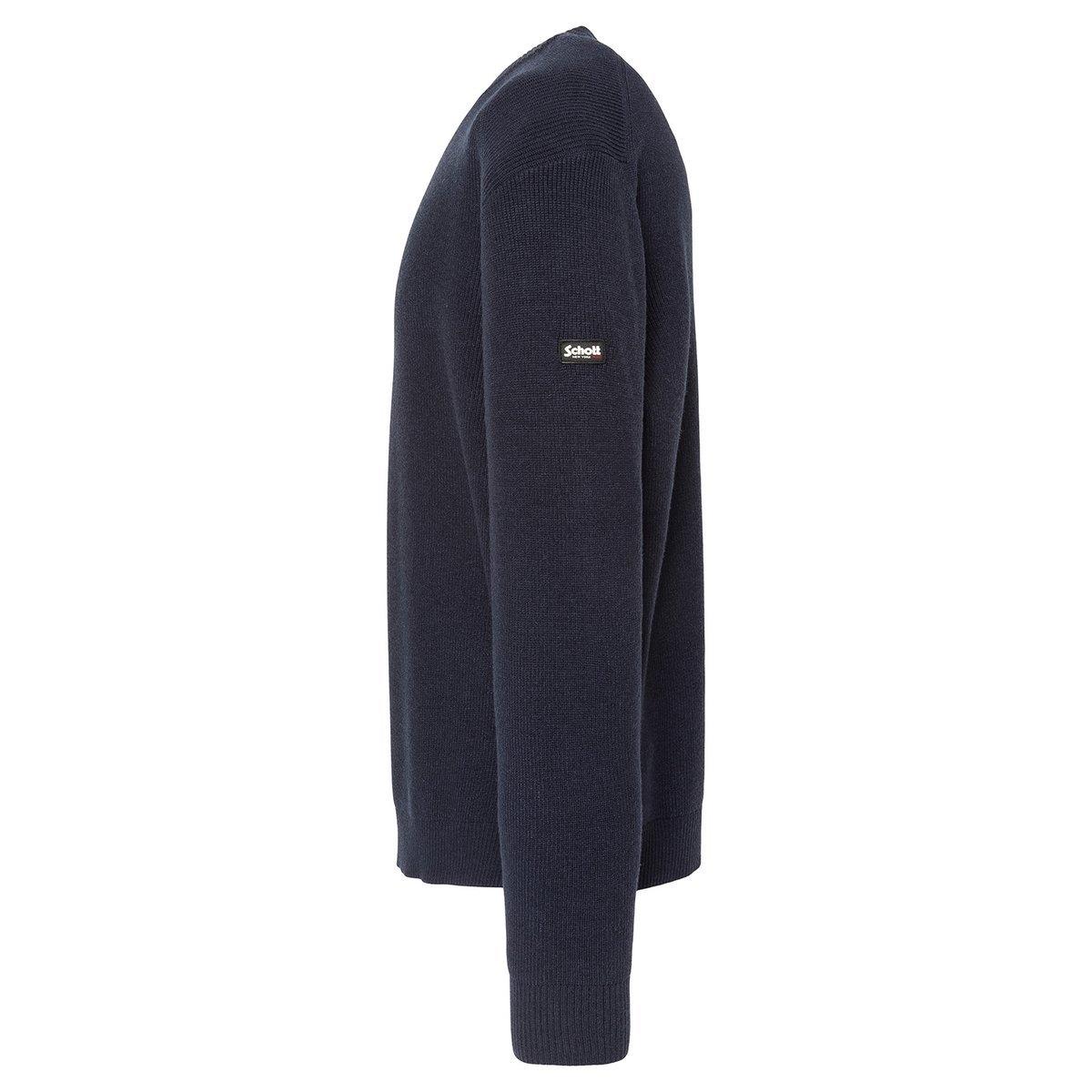 Pull col rond en maille texturée bleu marine, SCHOTT