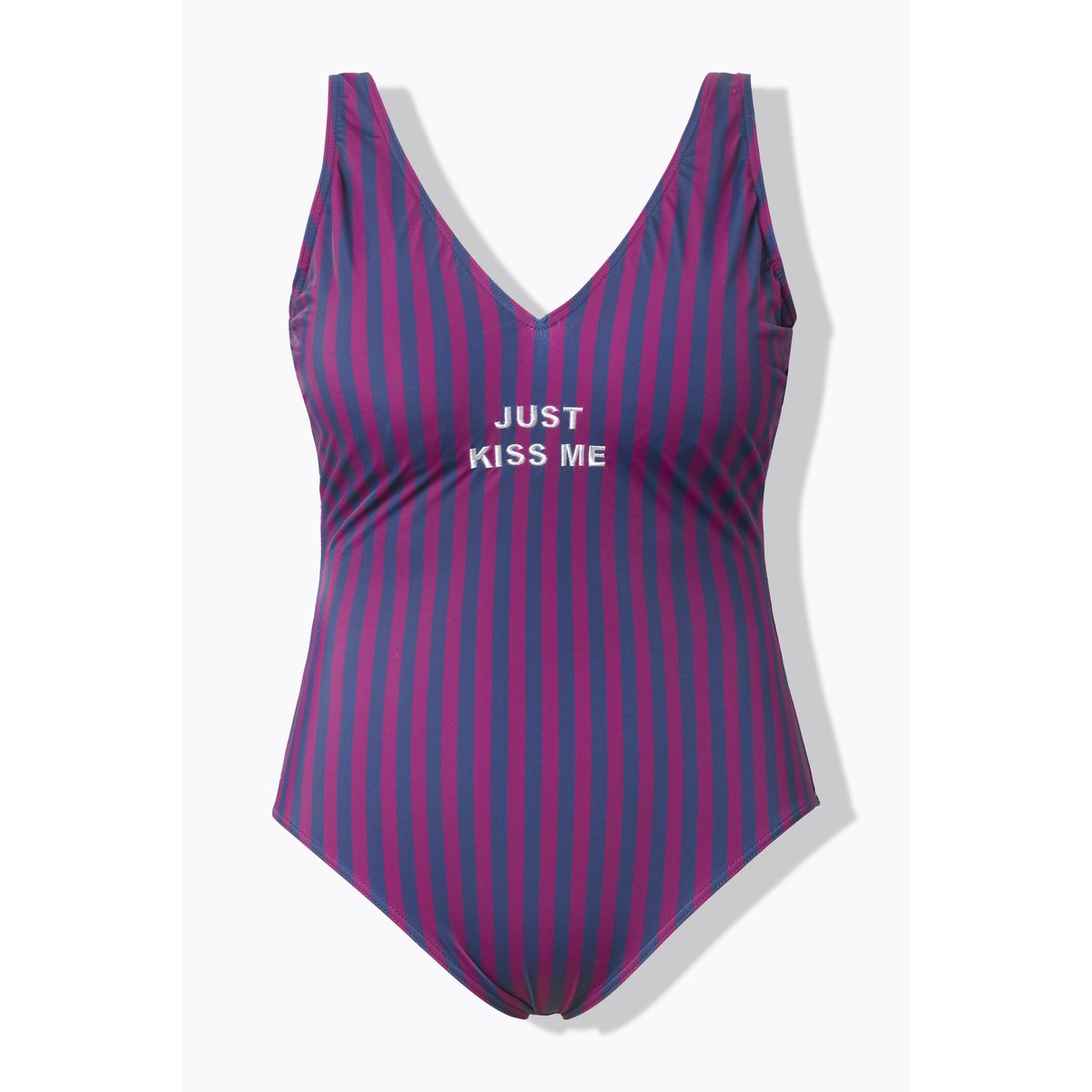 Maillot de bain rayé. Bonnets souples bleu foncé, STUDIO UNTOLD
