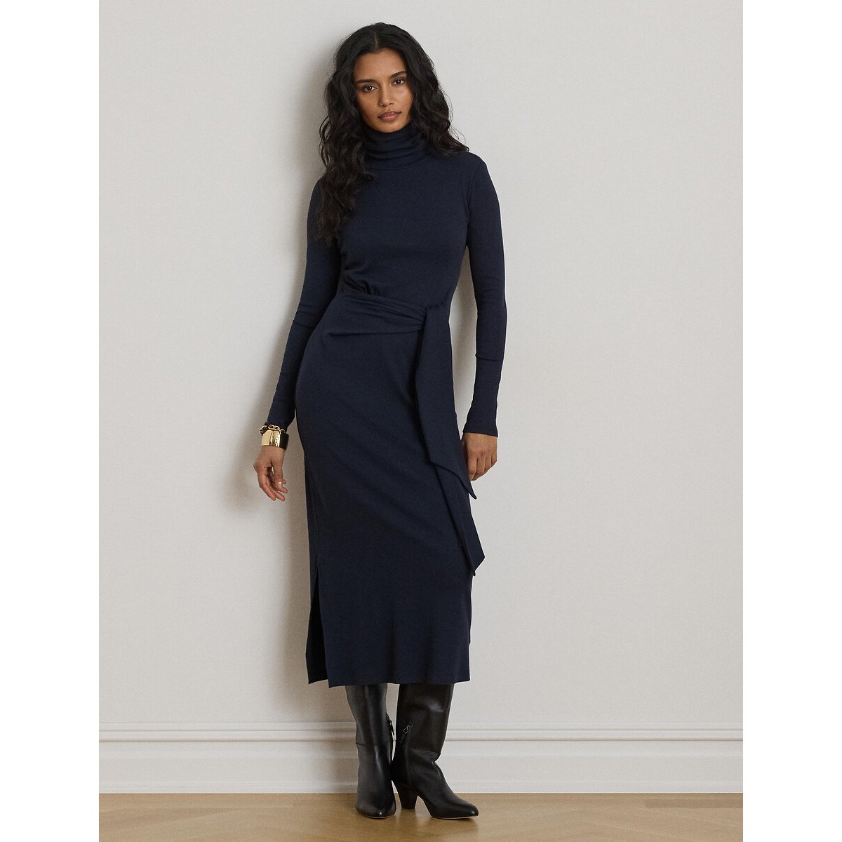 Robe midi manches longues à col roulé marine, LAUREN RALPH LAUREN