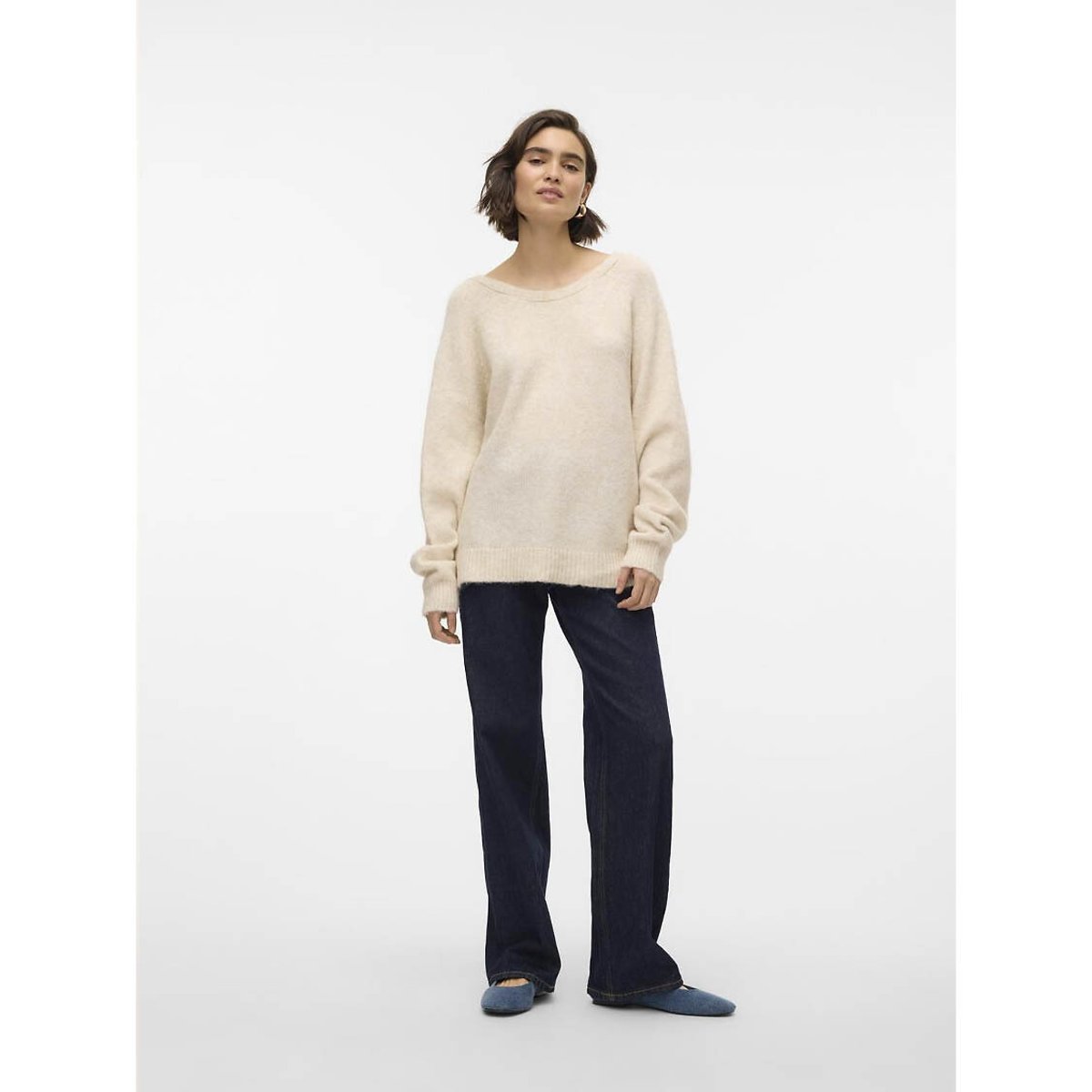 Pull col v dos, boutonné ecru, VERO MODA