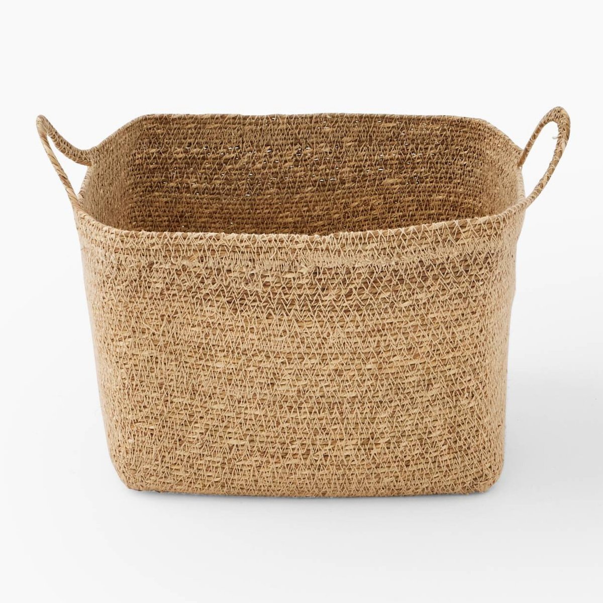 Panier de rangement carré en jonc de mer naturel, MONOPRIX
