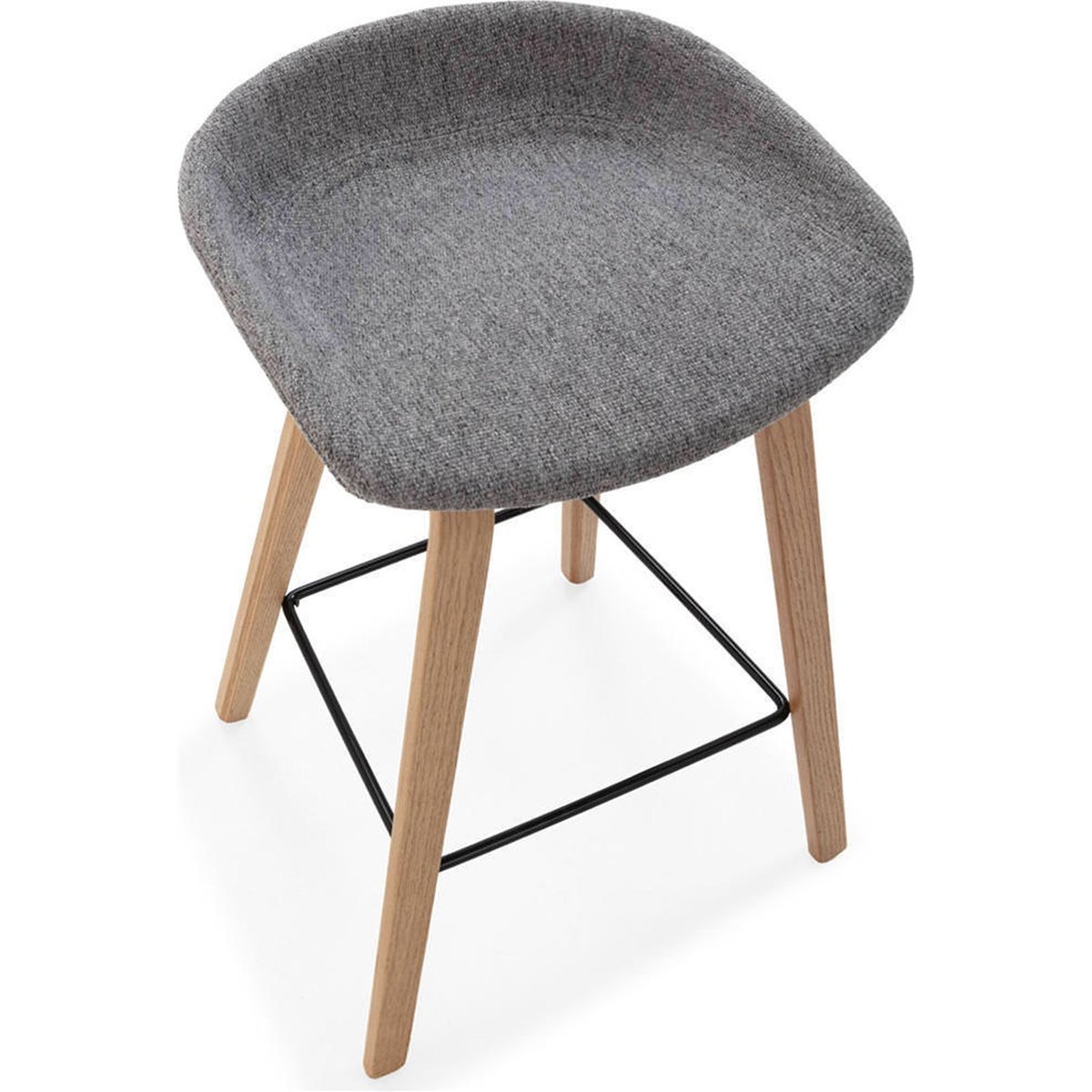Tabouret haut en hêtre et tissu naturel et gris, RECOLLECTION