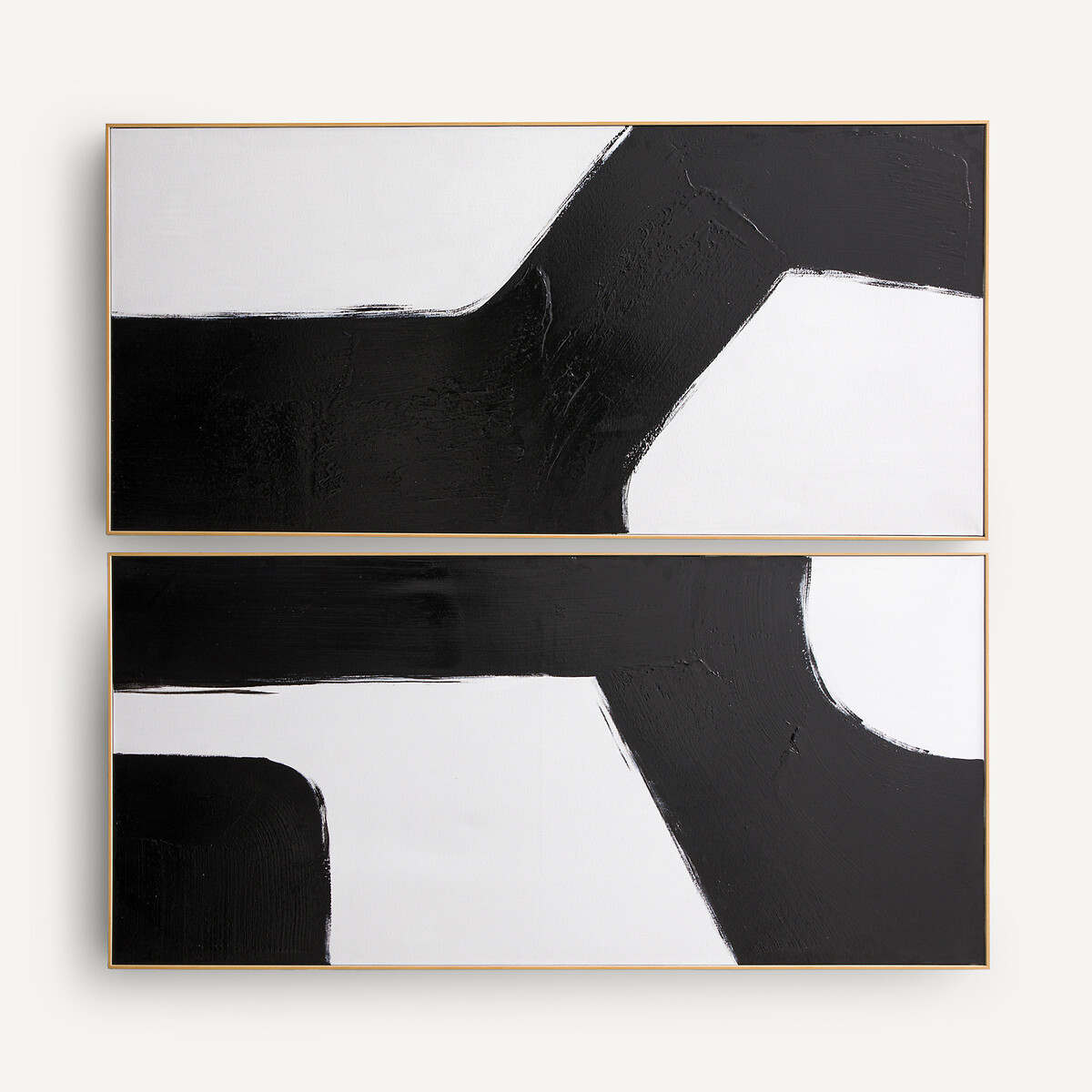 Lot de deux toiles peintes à la main, Dopio noir/blanc, AM.PM