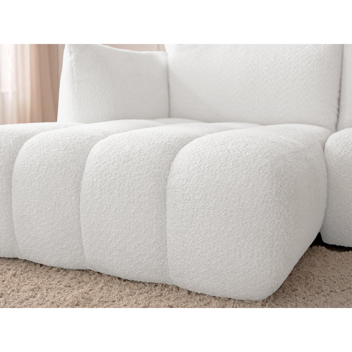 Canapé modulable 4 places en tissu bouclette, AZRA blanc, BOBOCHIC