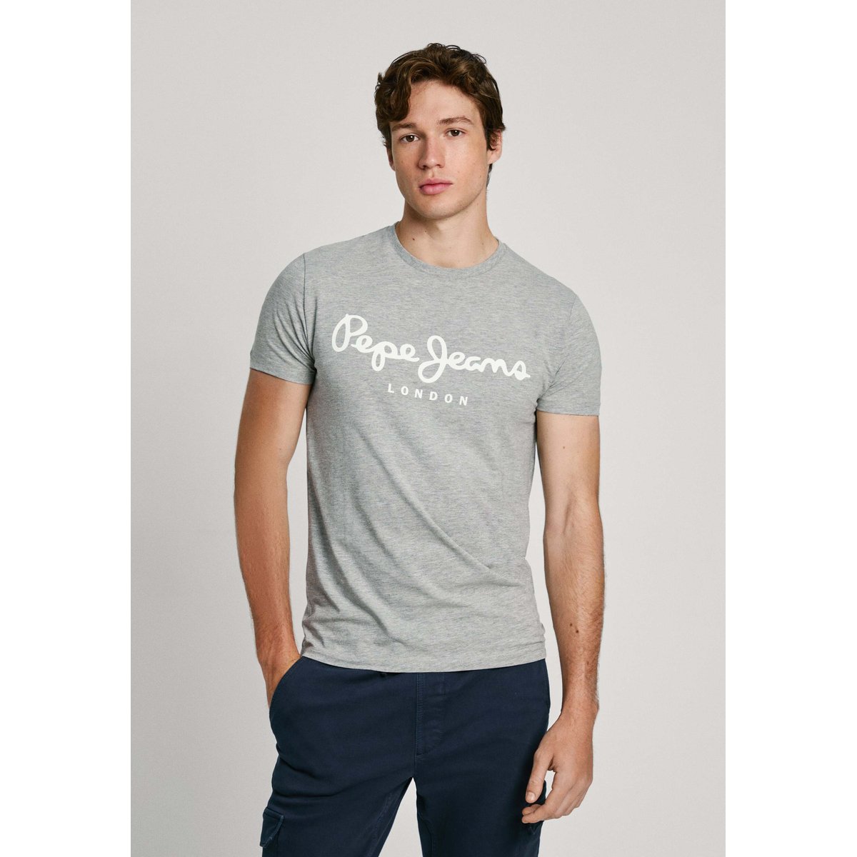 T-Shirt Coupe Slim Avec Logo gris chine, PEPE JEANS