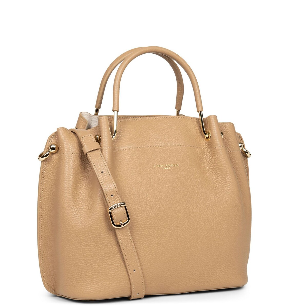 Foulonne Double Louisa leather zip-up large handbag natural, LANCASTER