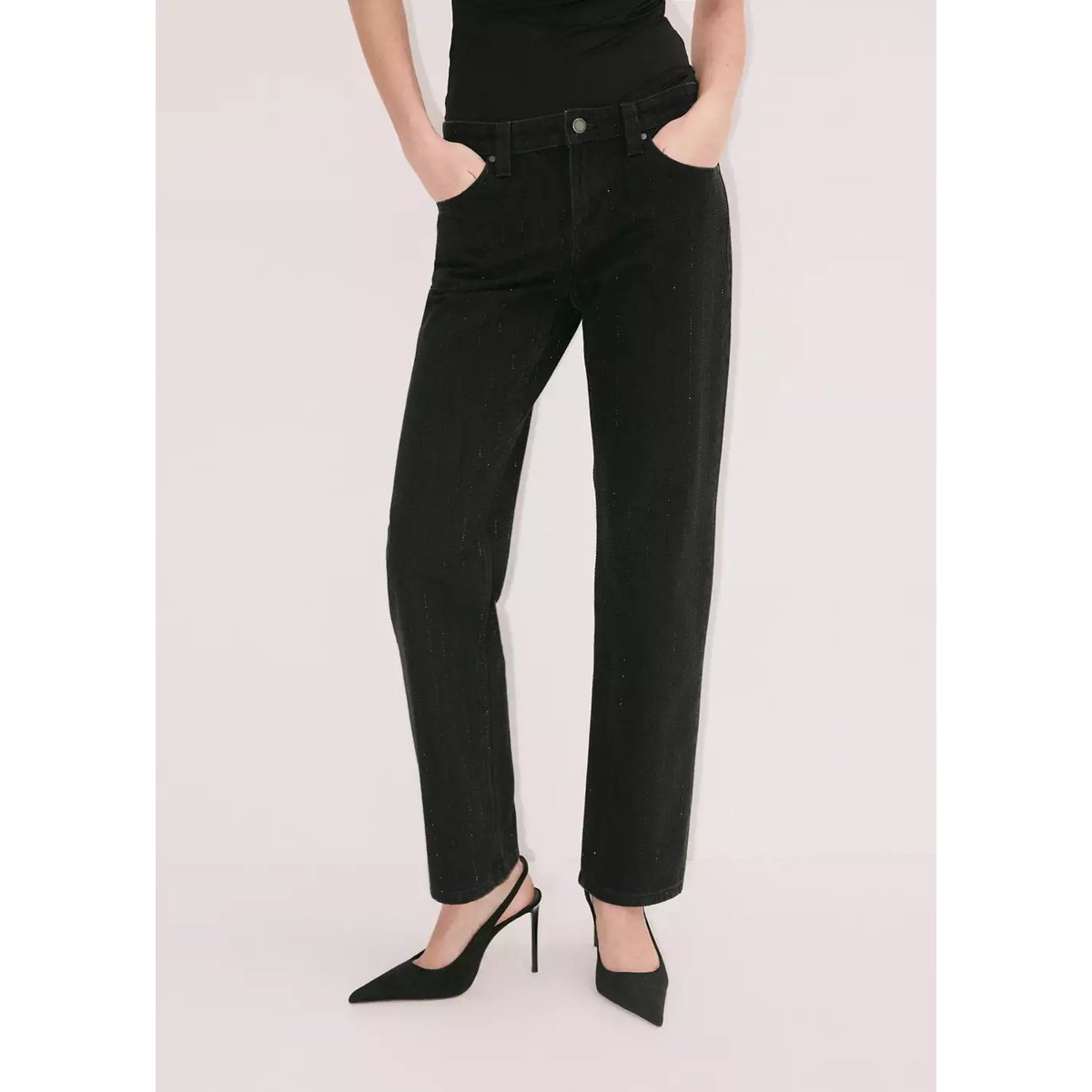 Jean droit détail cristaux black denim, MANGO