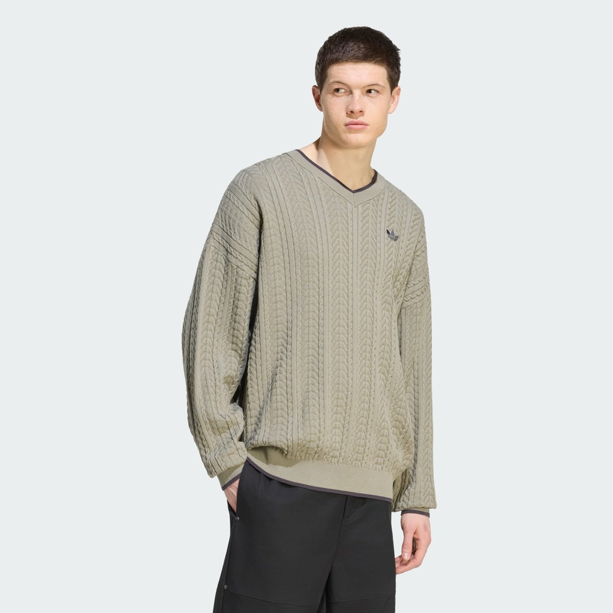 Pull Col En V Maille Torsadée Pull Col En V Maille Torsadée silver pebble, adidas Originals