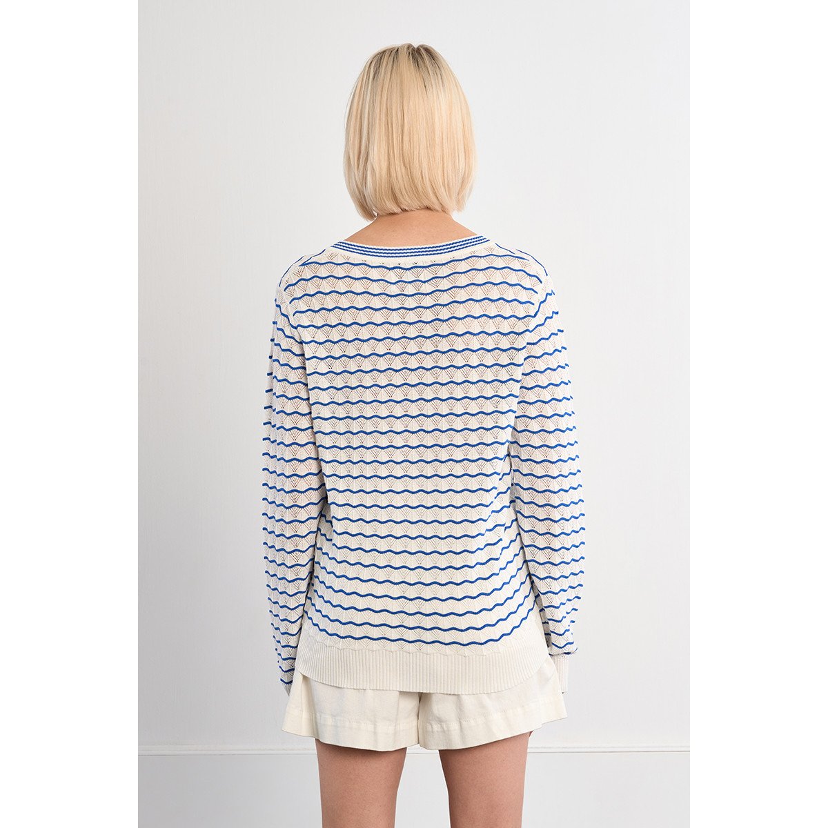 Maille en col V rayée bleu, LILI SIDONIO