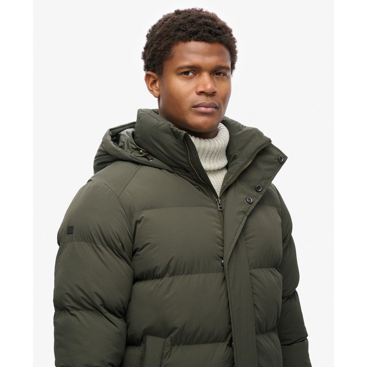 Doudoune longue à capuche vert olive surplus goods, SUPERDRY