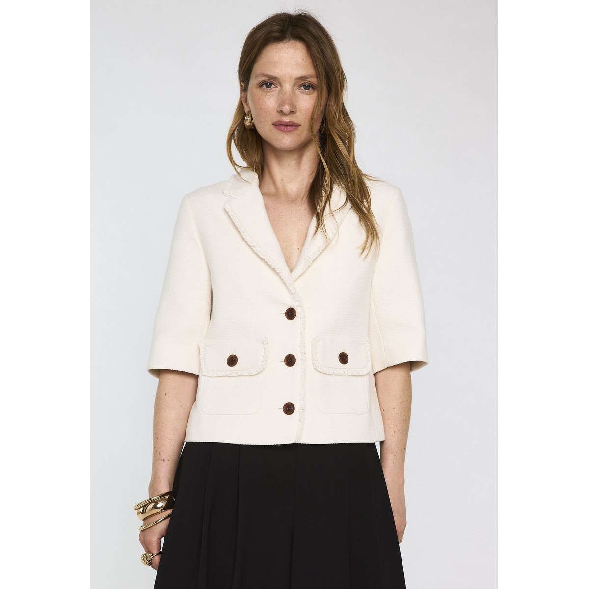 Veste de tailleur tweed en coton mélangé VALENCE ecru, Maison 123