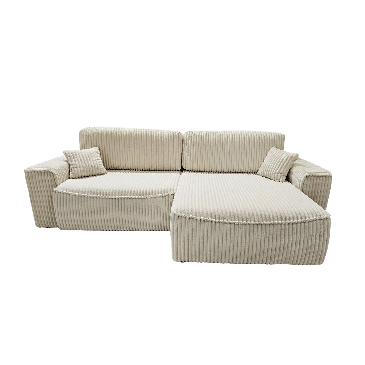 Canapé d'angle convertible places en gros côtelé doux, AUSTIN beige, BOBOCHIC