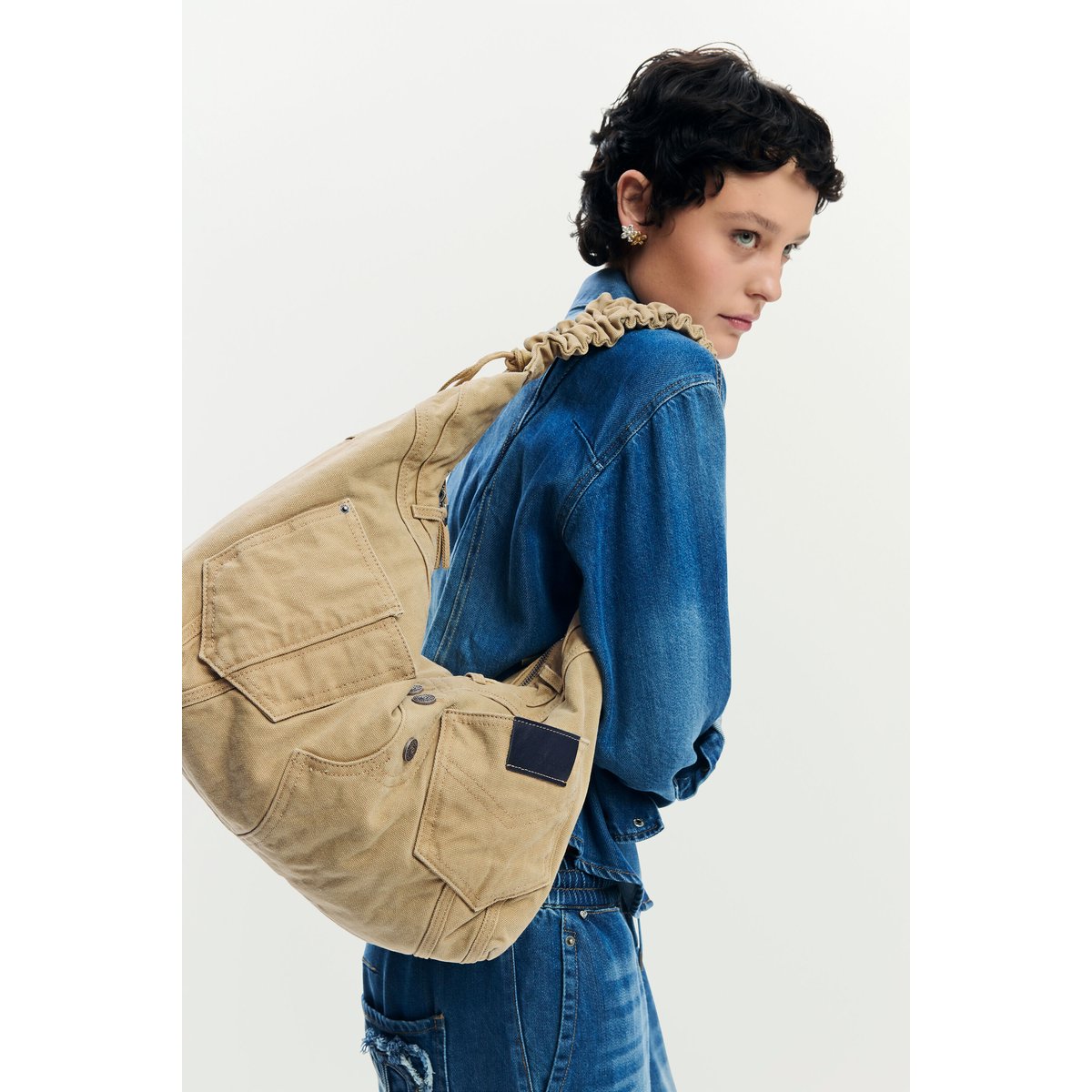 Grand sac en denim marron, DESIGUAL