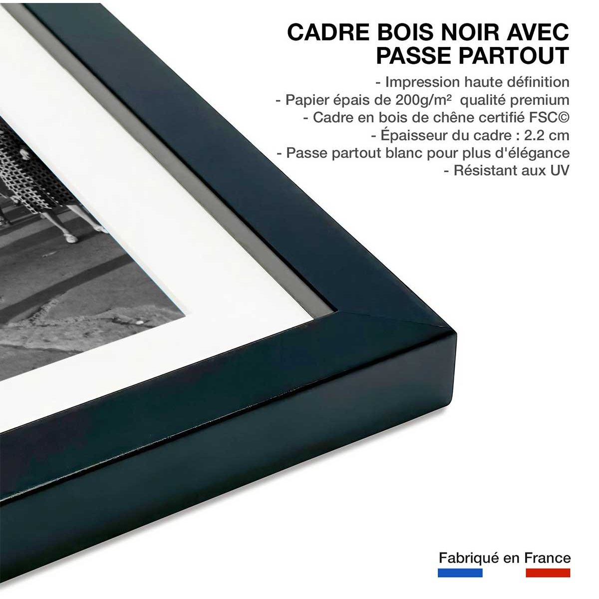 Affiche Marseille - Quai des Belges, Scène de vie en 1948 affiche + cadre en bois - noir, HEXOA