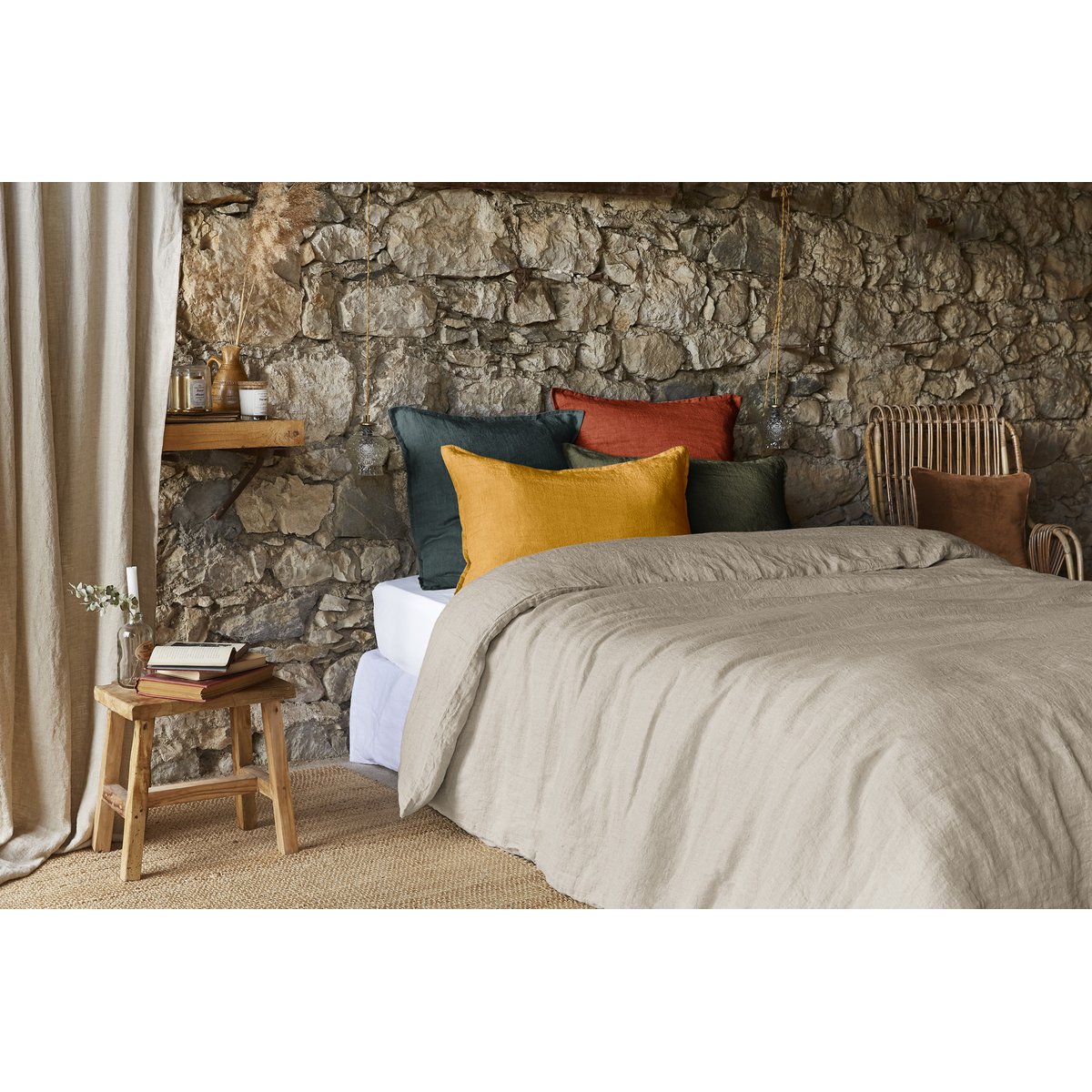 Taie oreiller Lin lave Soline 60 x 60 cm ardoise sable, EDEN